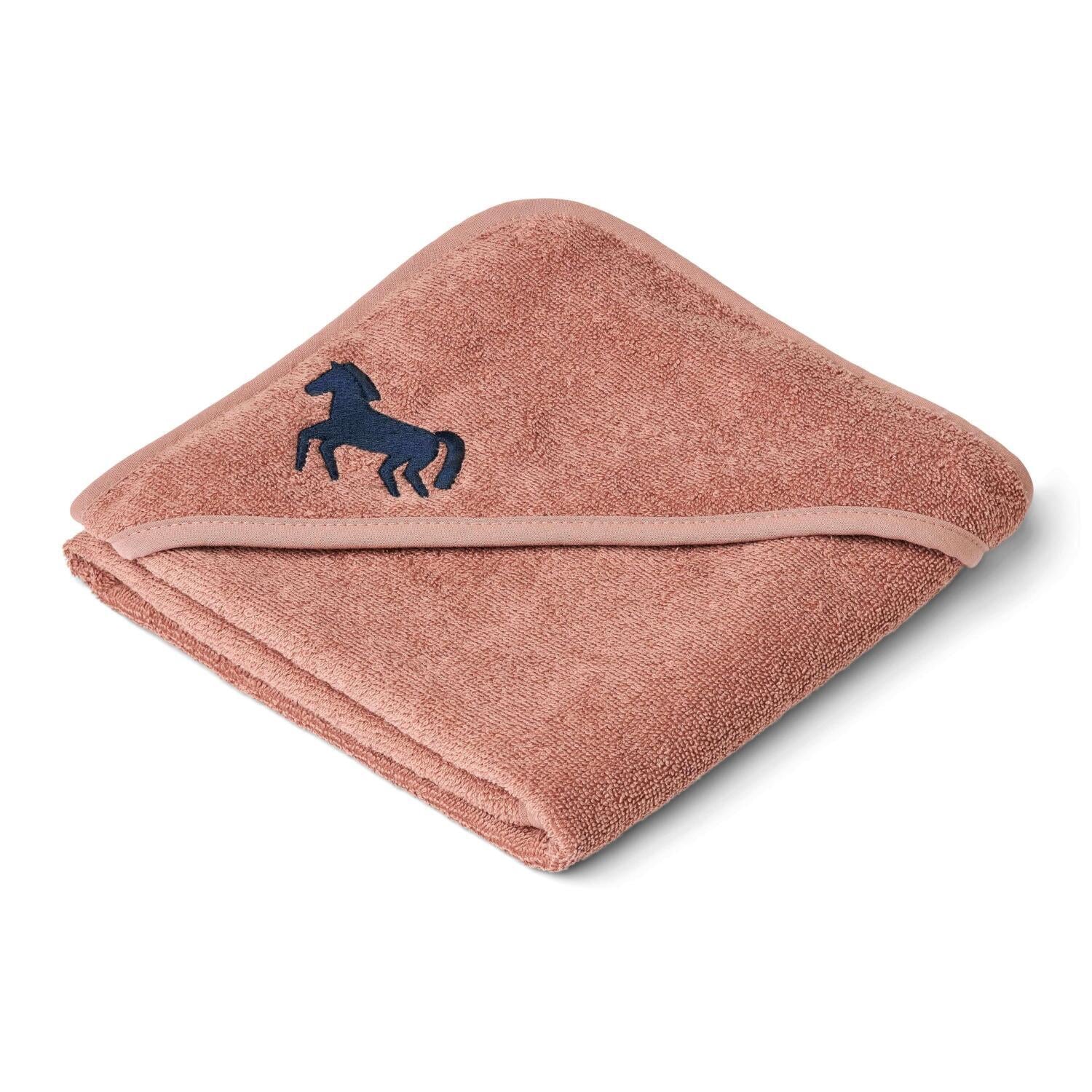 Baby-Kapuzenhandtuch "Batu - Horses" - 70x70 cm (Dark Rosetta) Liewood