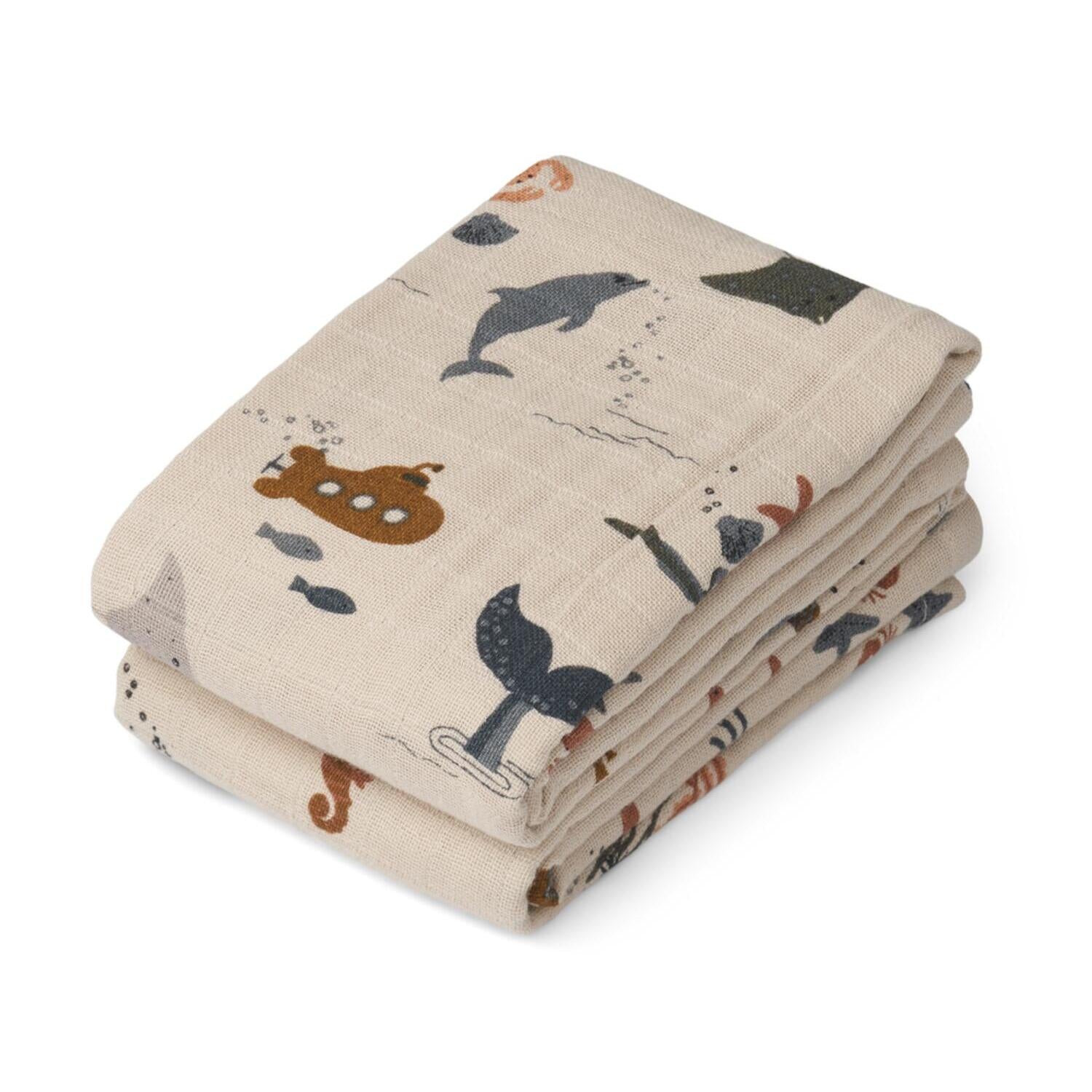 Spucktücher im 2er-Set "Lewis" (Sea creature/Sandy) Liewood