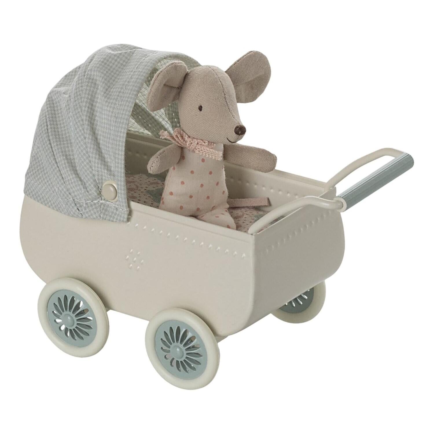 Kinderwagen mit Babymaus (Minze) Maileg