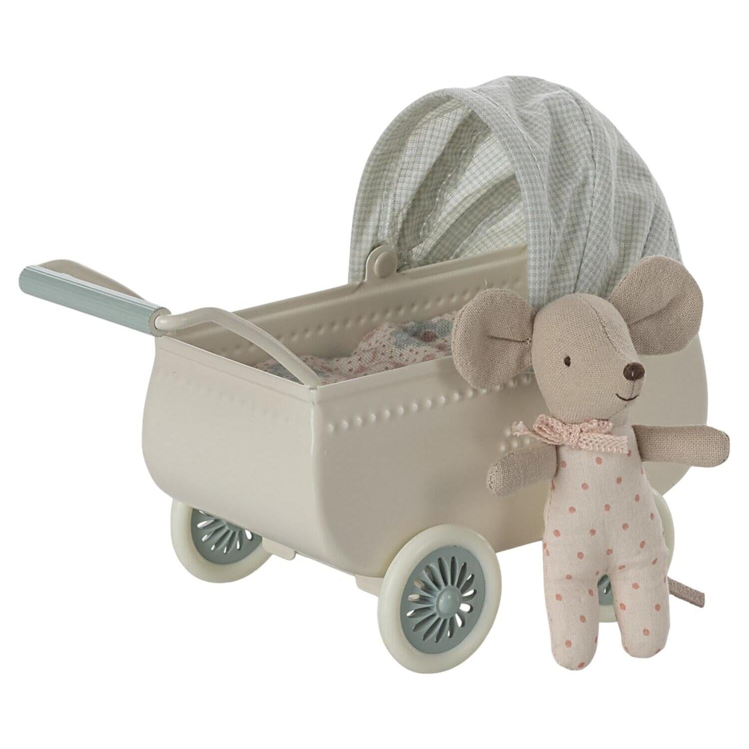 Kinderwagen mit Babymaus (Minze) Maileg
