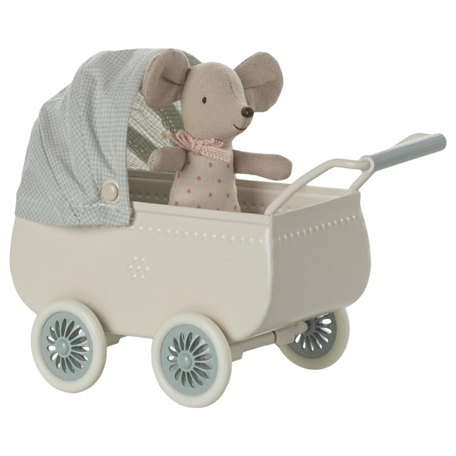Kinderwagen mit Babymaus (Minze) Maileg