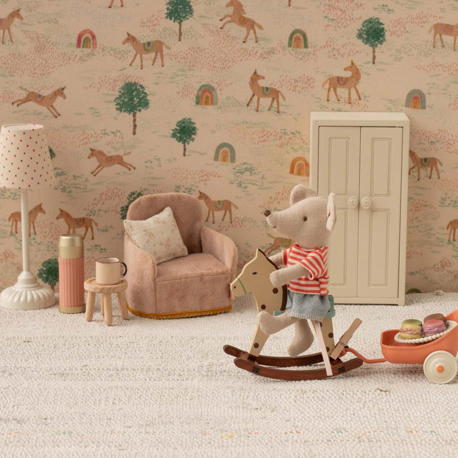 Puppenhaus Schaukelpferd "Maus - Gepunktet" (Natur)