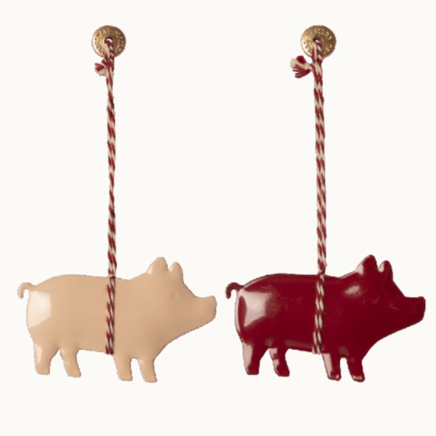 Deko-Anhänger "Schwein" im 2er-Set - 7x4,5 cm (Rosa/Rot) Maileg