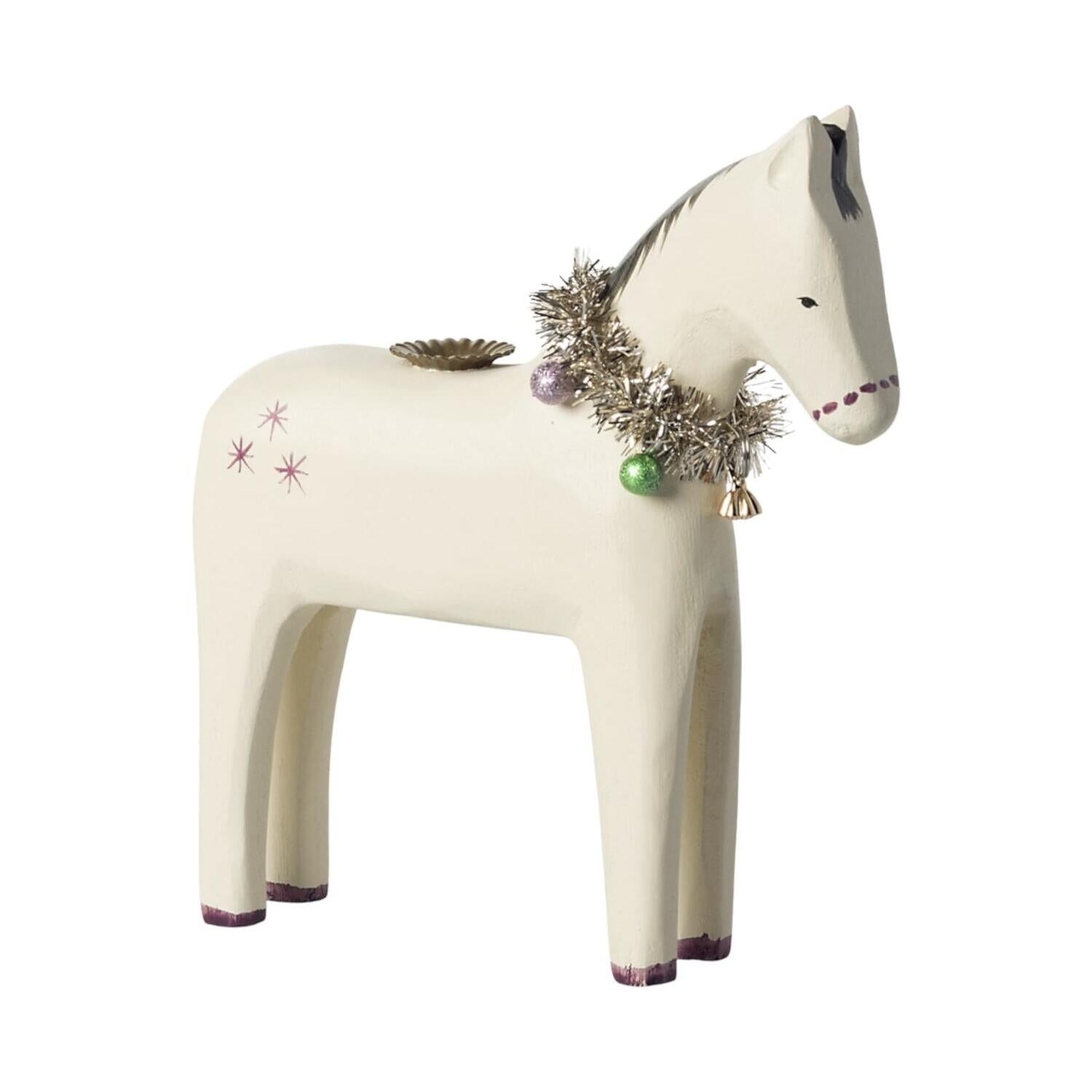 Kerzenhalter aus Holz "Pferd" - Klein (Weiß) Maileg