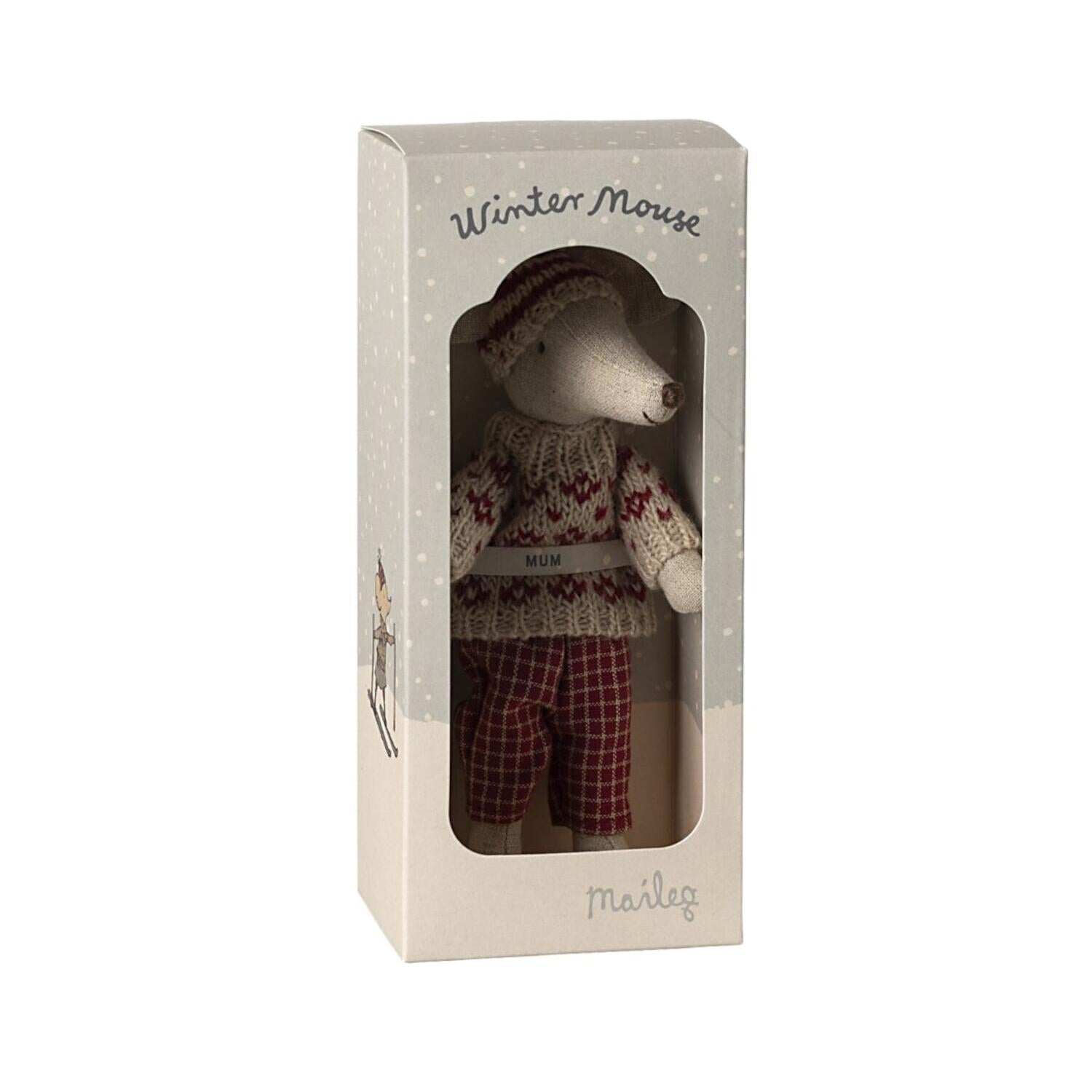 Wintermaus mit Skiset - Mama (Rot) Maileg