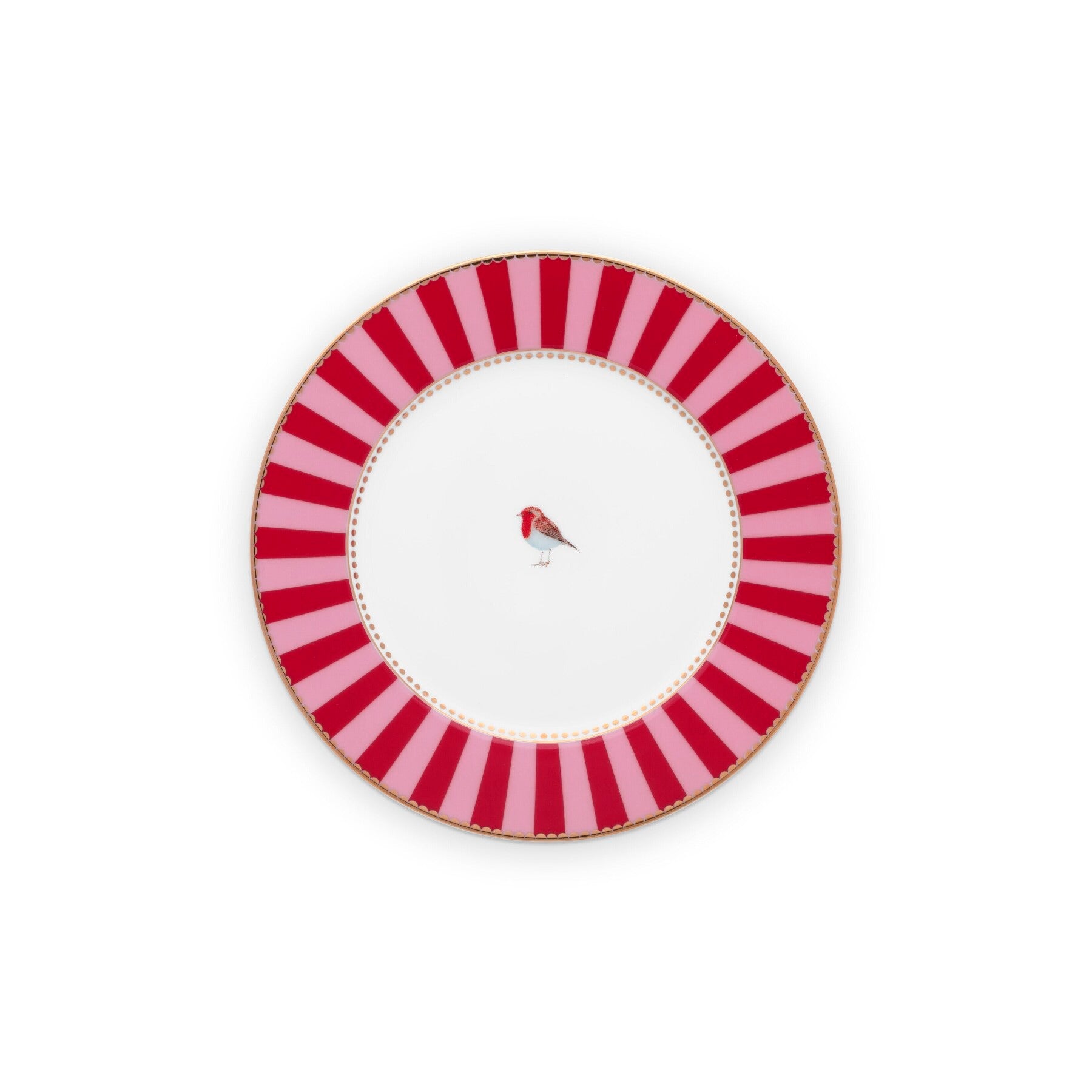 Gebäckteller "Love Birds" - 17 cm (Rot/Pink - Gestreift)