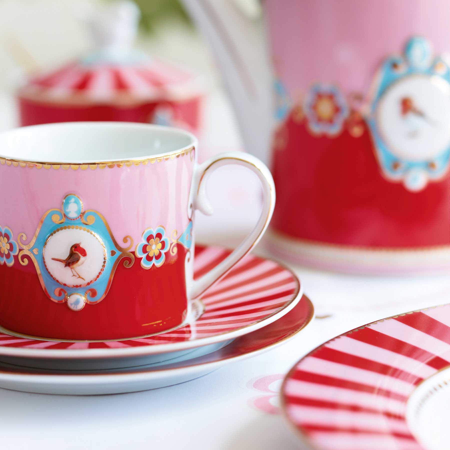 Teekanne "Love Birds - Medallion" - 1,3 l (Rot/Pink)