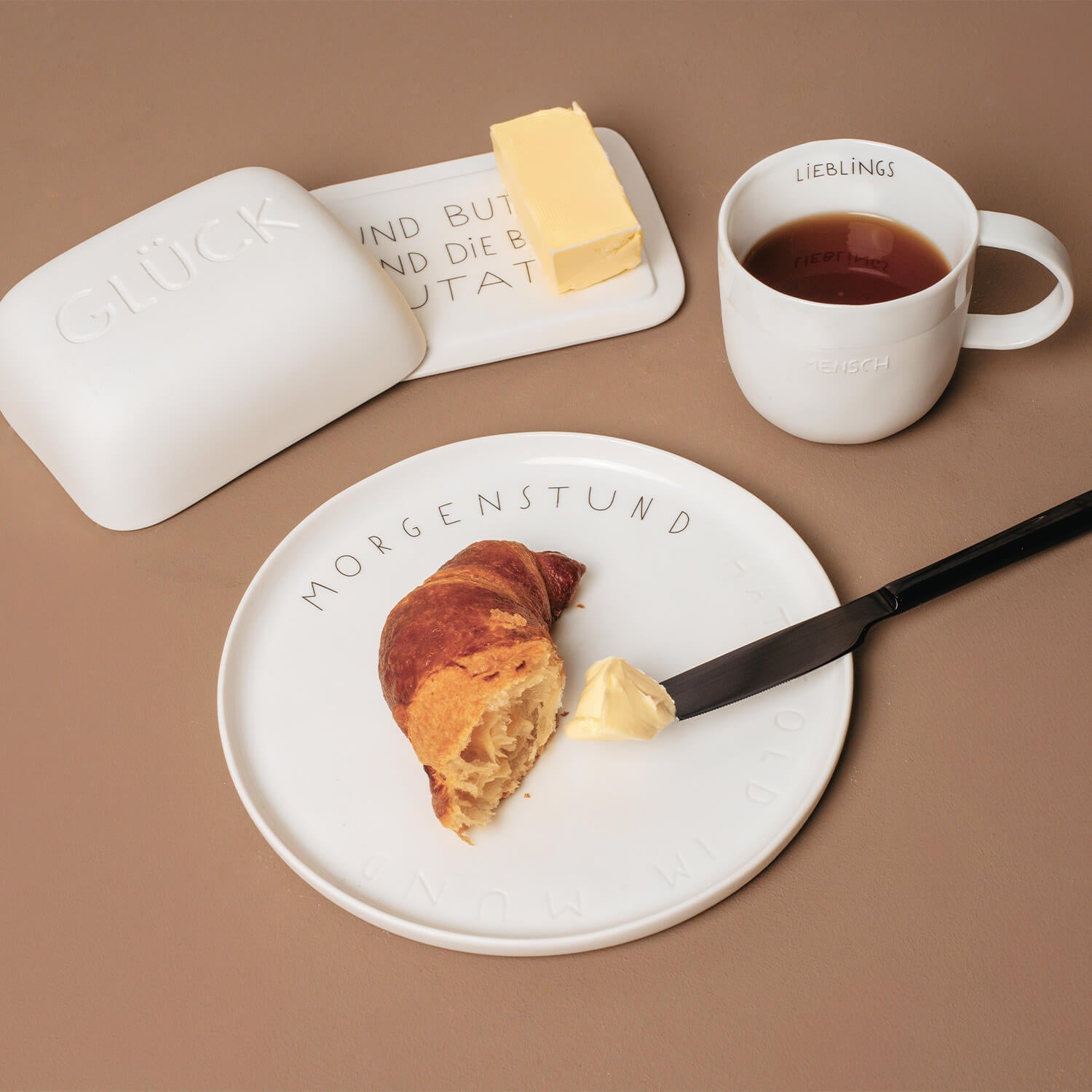 Butterdose "Guten Morgen - Glück" - 14,5x11x5,5 cm (Weiß) räder Design