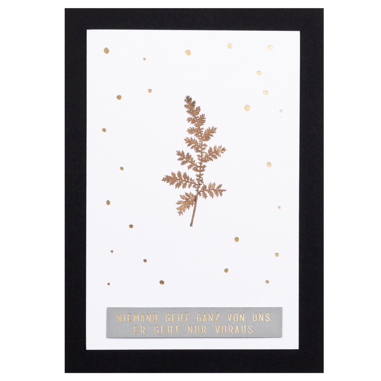Kondolenz Glanzblätterkarte "Niemand geht ganz" (Weiß/Schwarz) räder Design