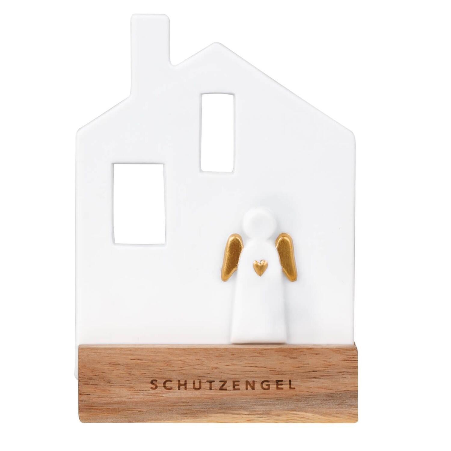 Lichtobjekt "Schutzengelhaus" - 9x6,5x13 cm (Weiß/Gold/Natur)