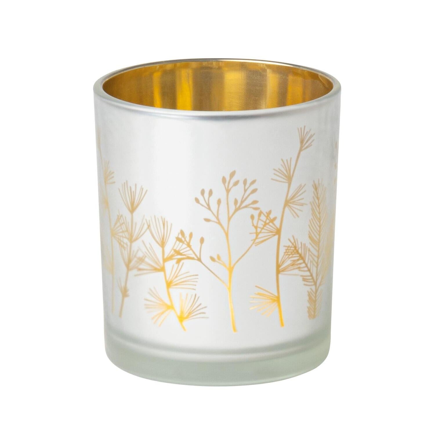 Windlicht "Winterzauber - Glanzlicht Zweige" (Weiß/Gold) räder Design