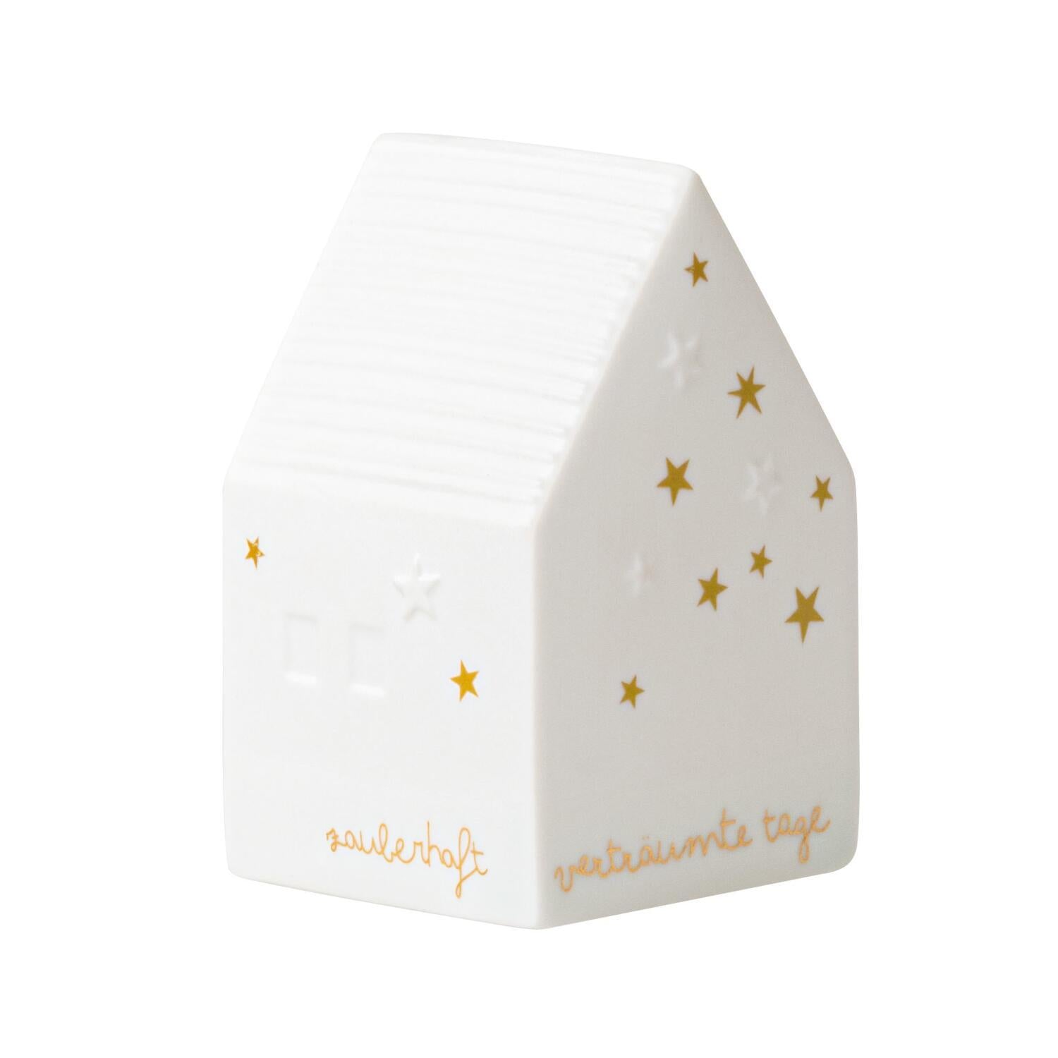 LED Häuschen "Zauberhaft" - 5x5x8 cm (Weiß/Gold) räder Design