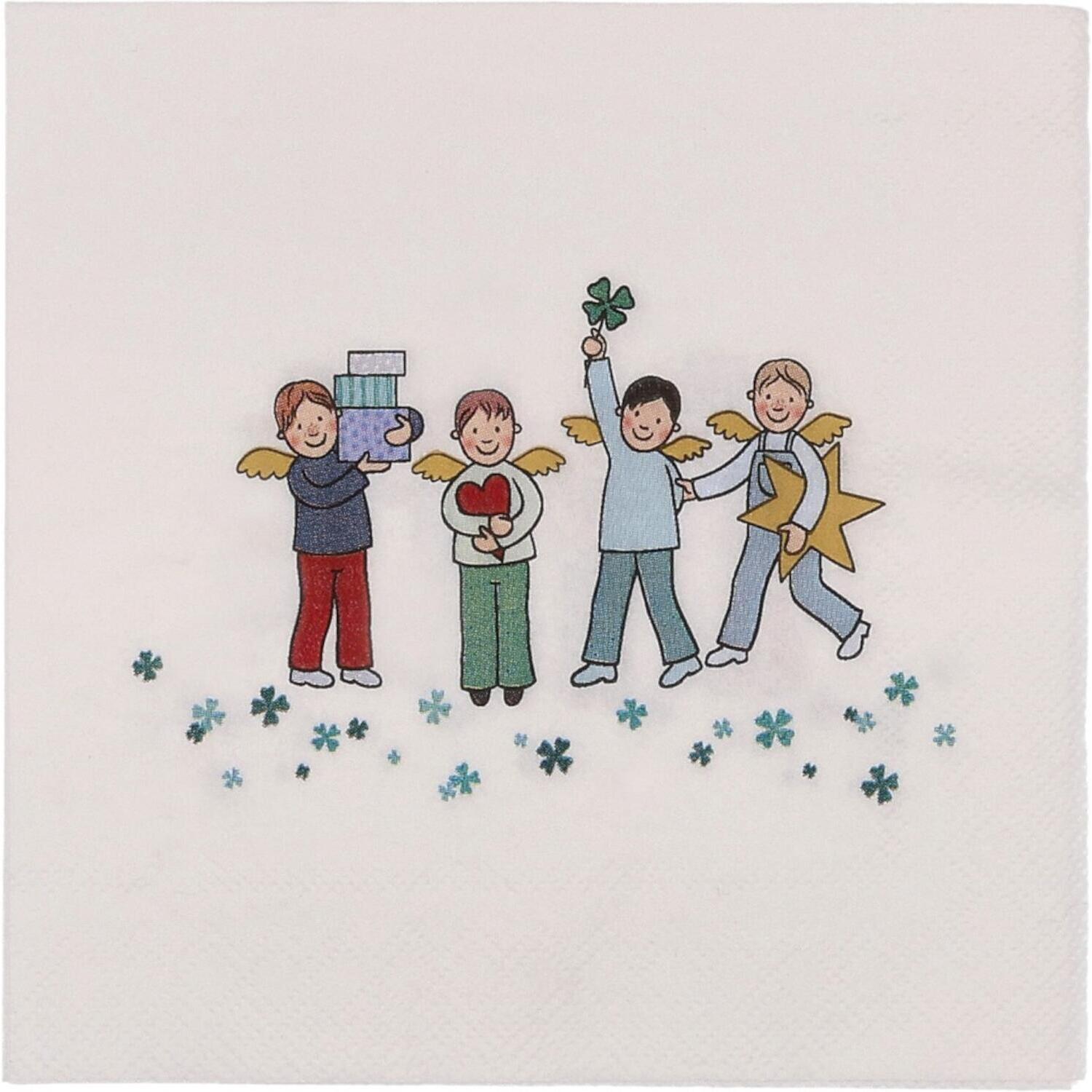 Cocktailserviette "Himmlische Brüder - Kleeblätter - 25x25 cm (Weiß/Bunt)