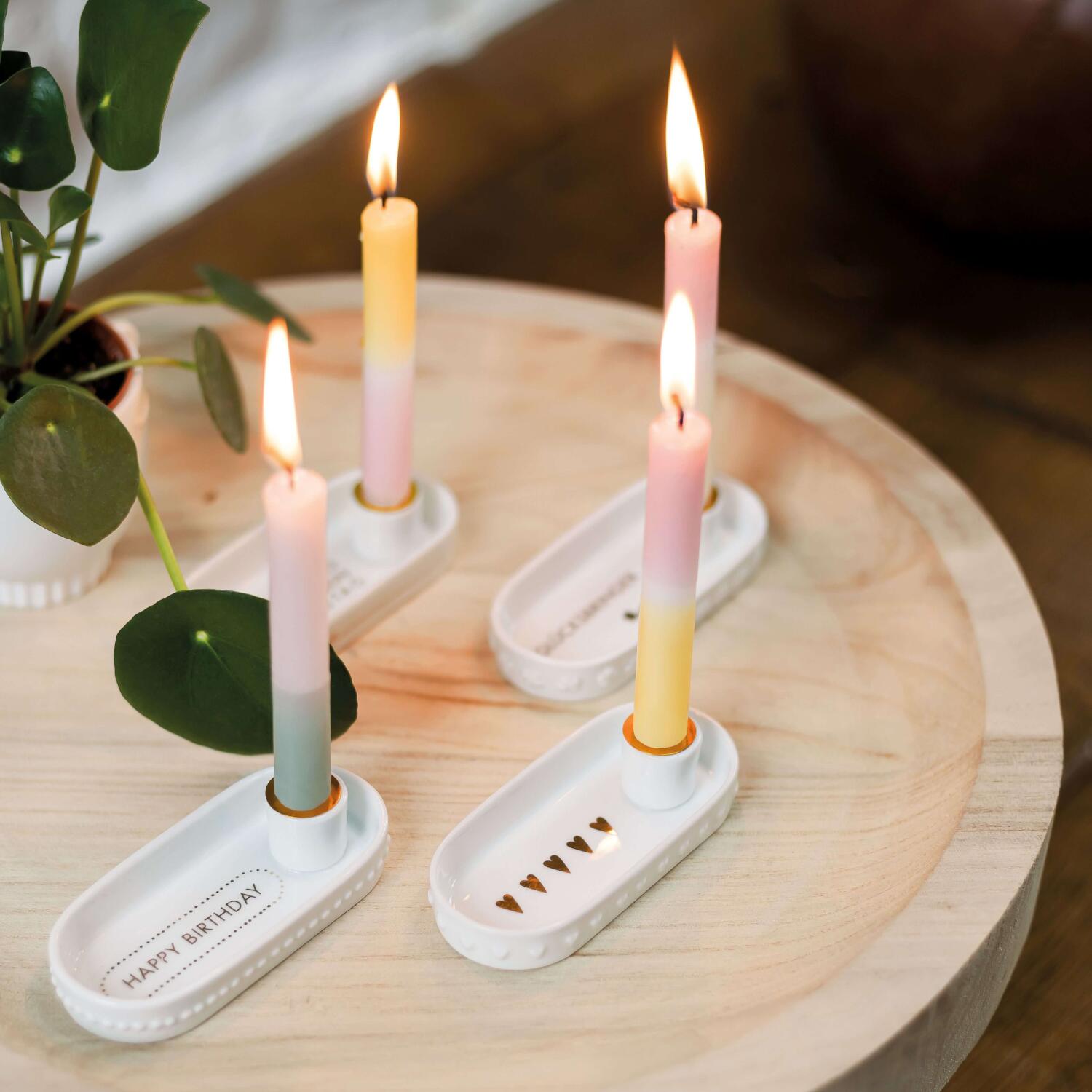 Lichttablettchen "Happy Birthday" - 9,2 cm (Weiß/Gold) räder Design