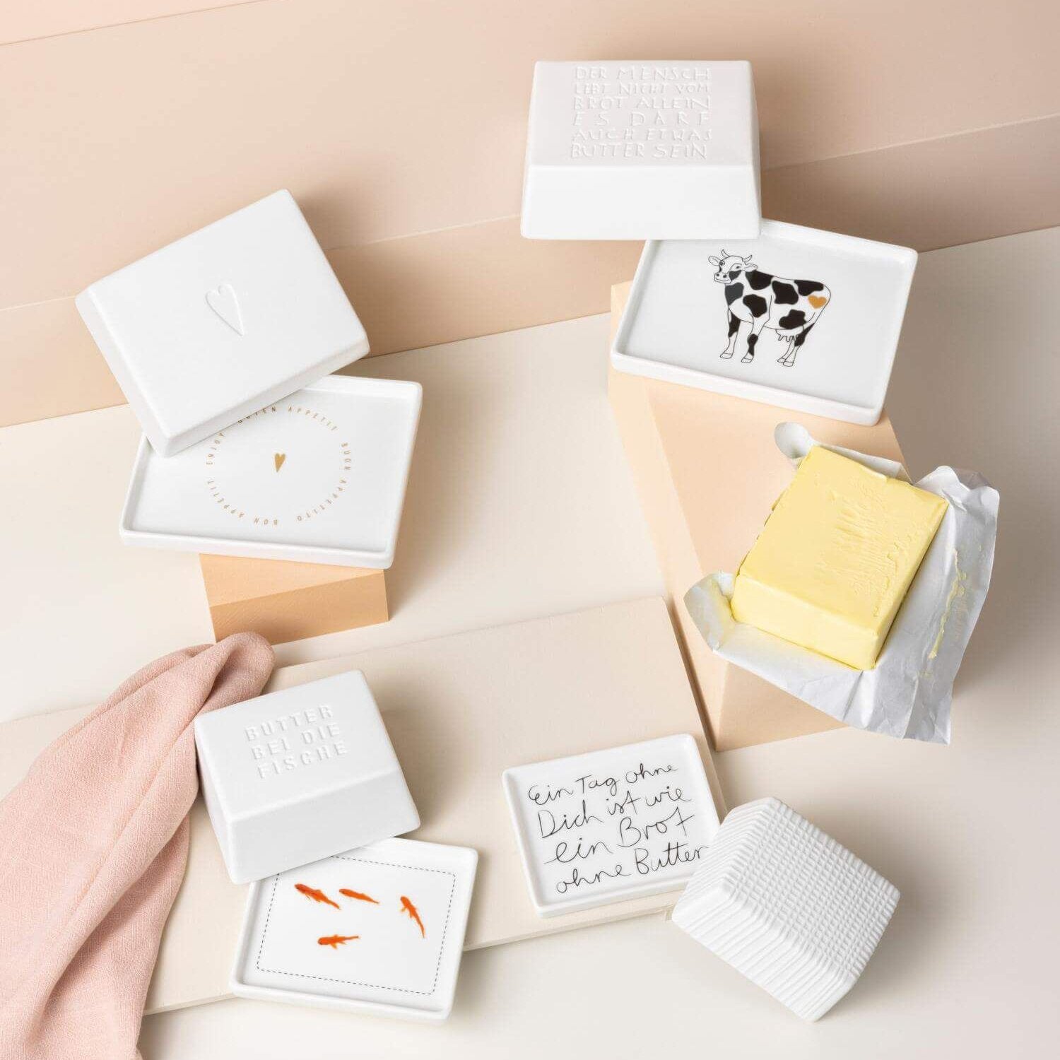 Butterdose "Der Mensch lebt nicht..." - 14,5x11,5x5,5 cm (Weiß) räder Design