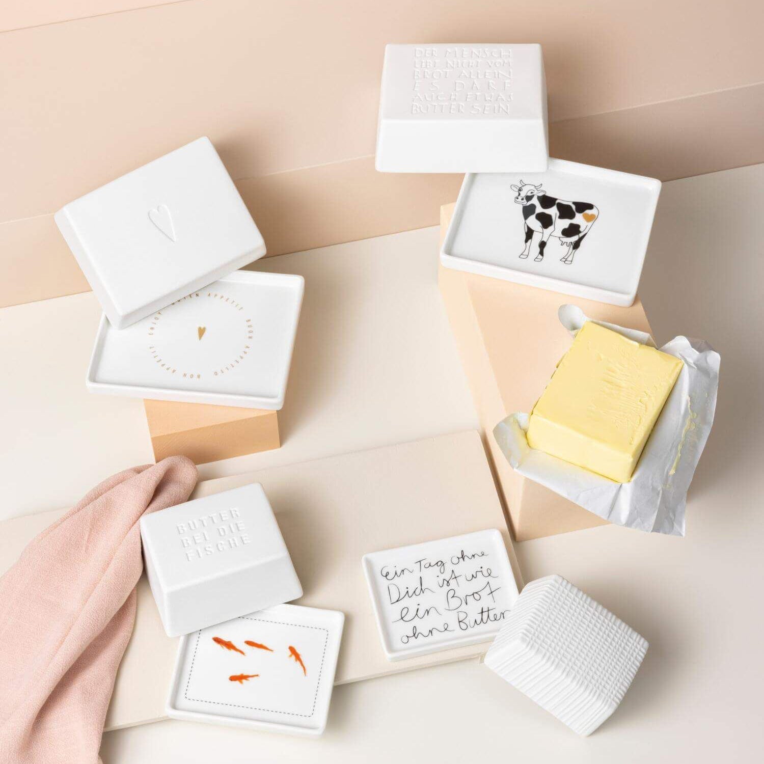 Butterdose "Der Mensch lebt nicht..." - 11x9,5x5,5 cm (Weiß) räder Design