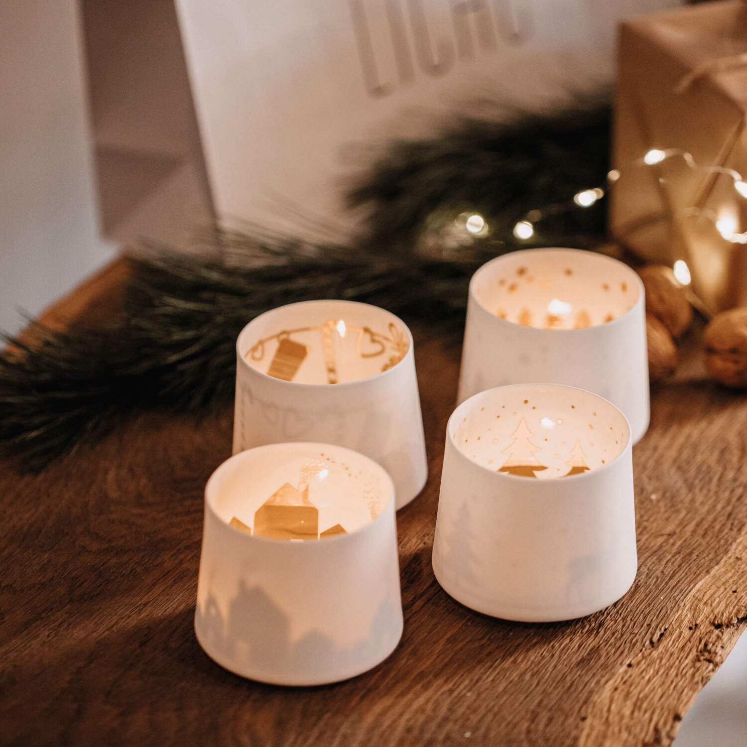 Windlicht "Schattenspiel - Reh" (Weiß/Gold) räder Design