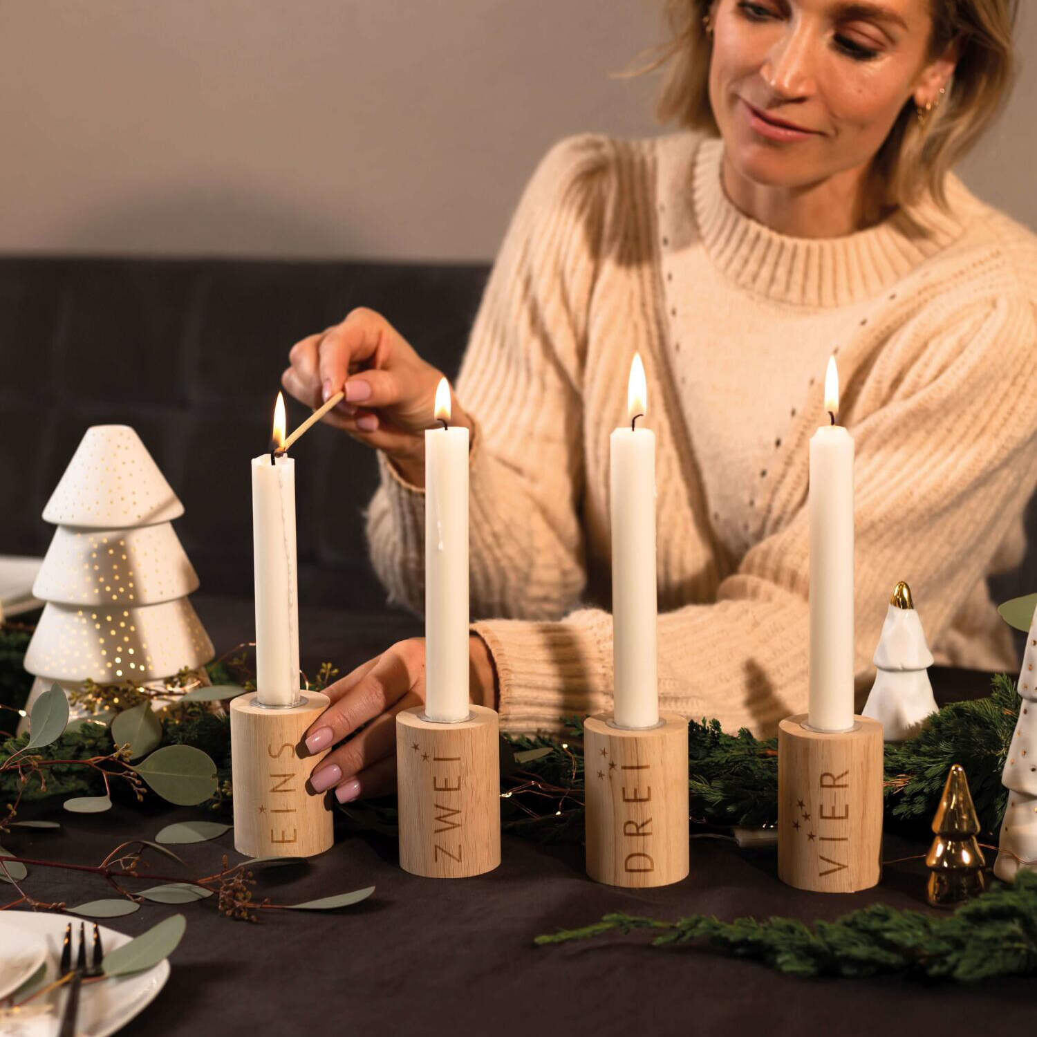 Adventslicht 4er-Set - 5,5x8 cm (Natur) räder Design