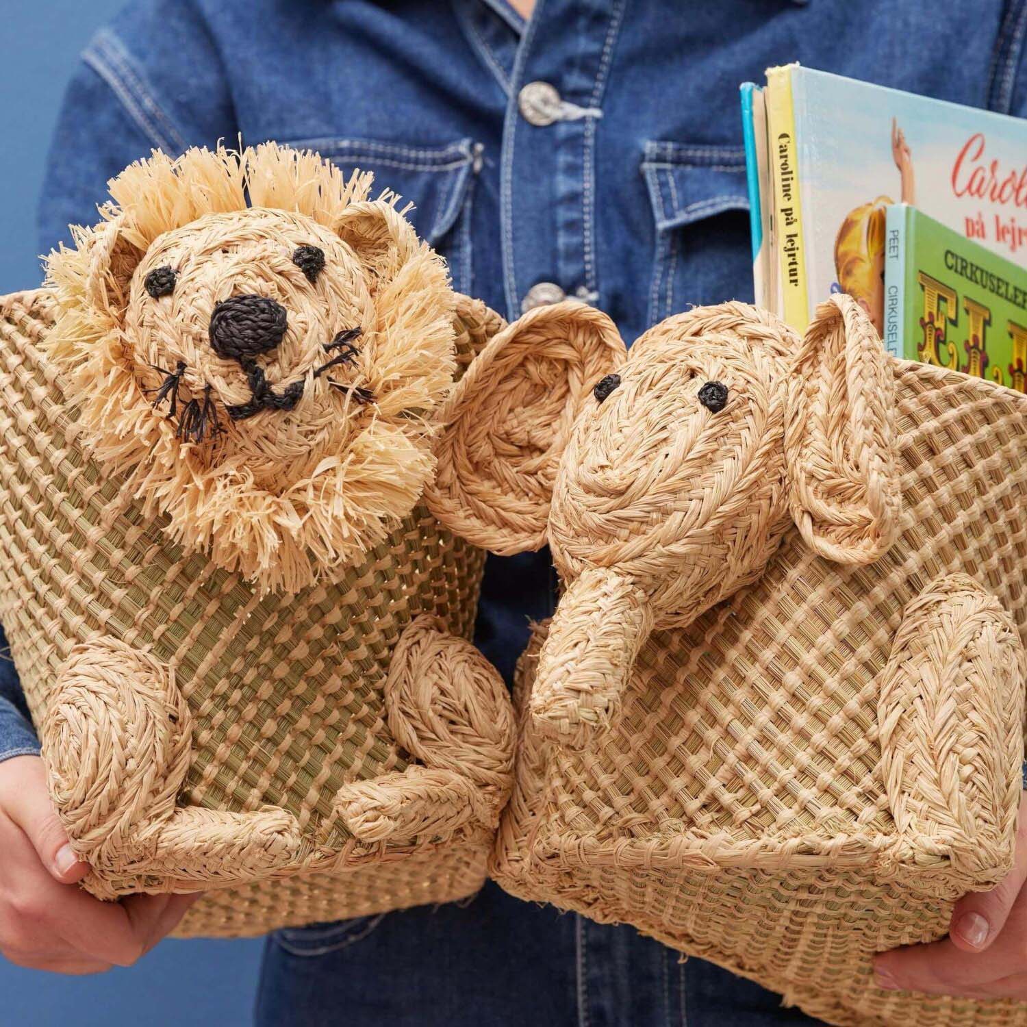 Seegras Aufbewahrungskorb "Löwe" - Klein (Natur) Rice