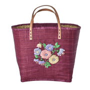 Tasche "Raffia - Heavy Flower" mit Lederhenkeln - L (Pink) Rice