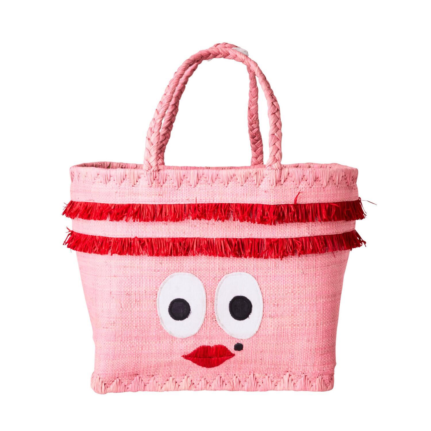 Tasche "Raffia - Face" - Medium (Pink) Rice