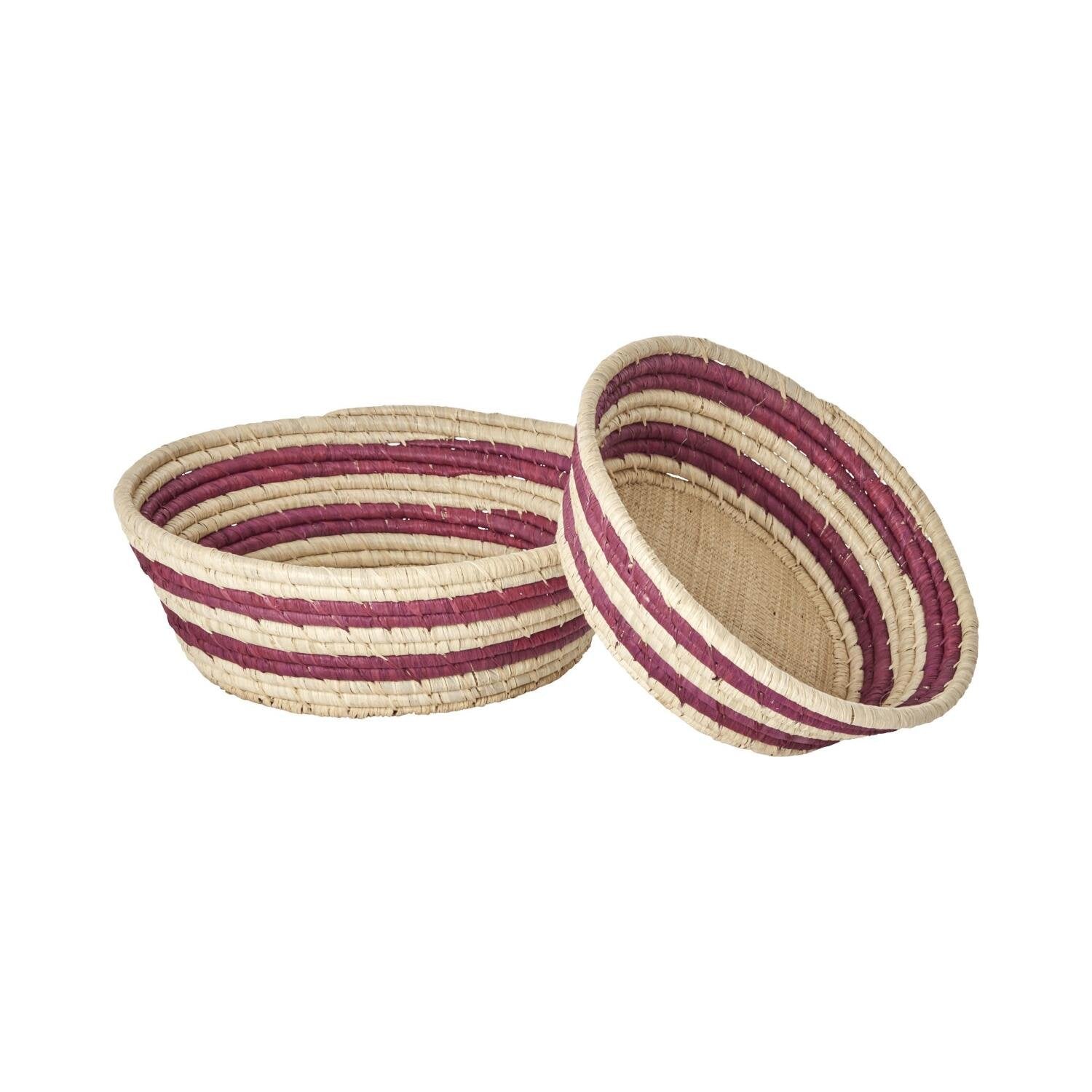 Brotkorb rund "Raffia - Stripes" im 2er-Set - S & M (Aubergine) Rice
