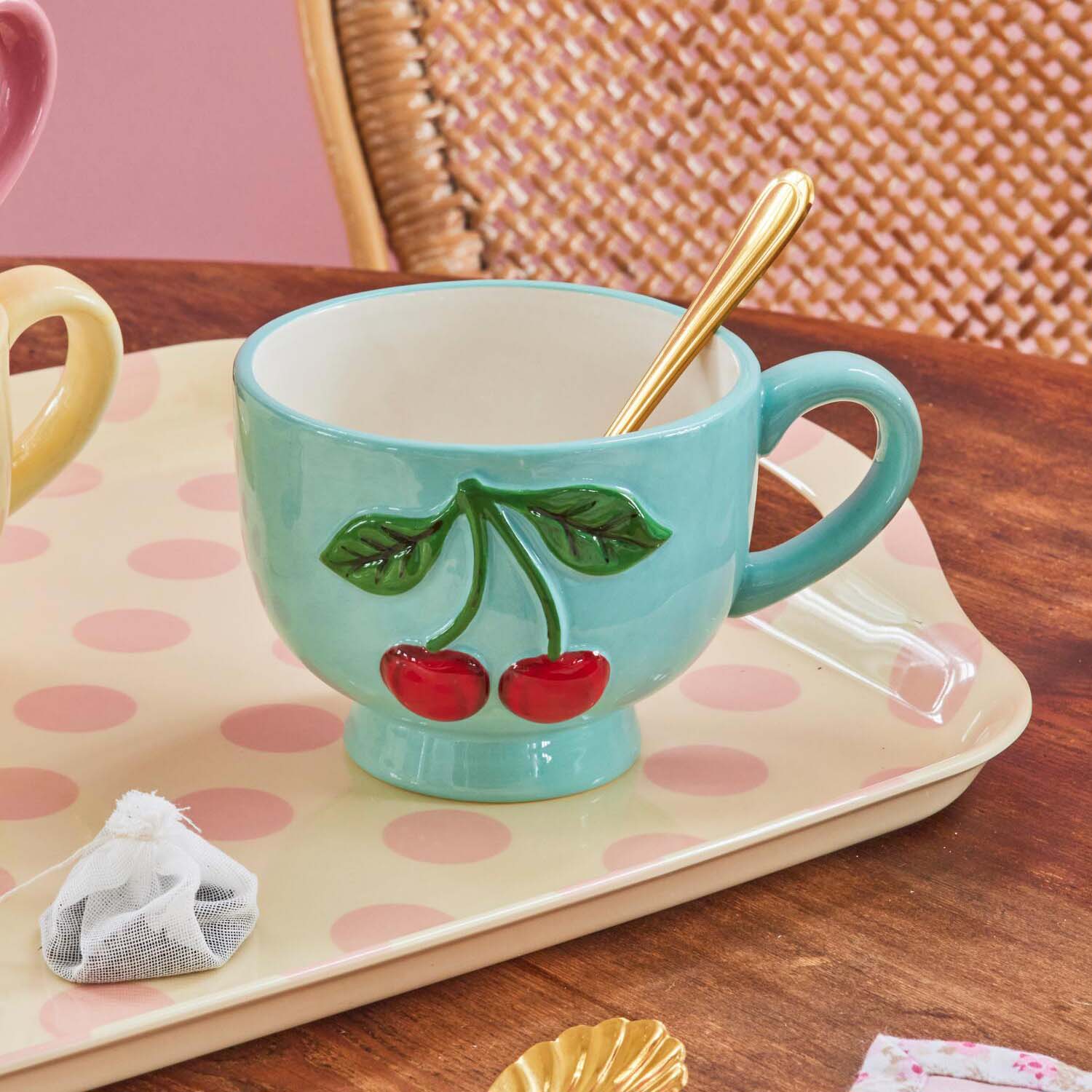 Keramik Tasse "Embossed Cherries" - 250 ml (Mint) Rice