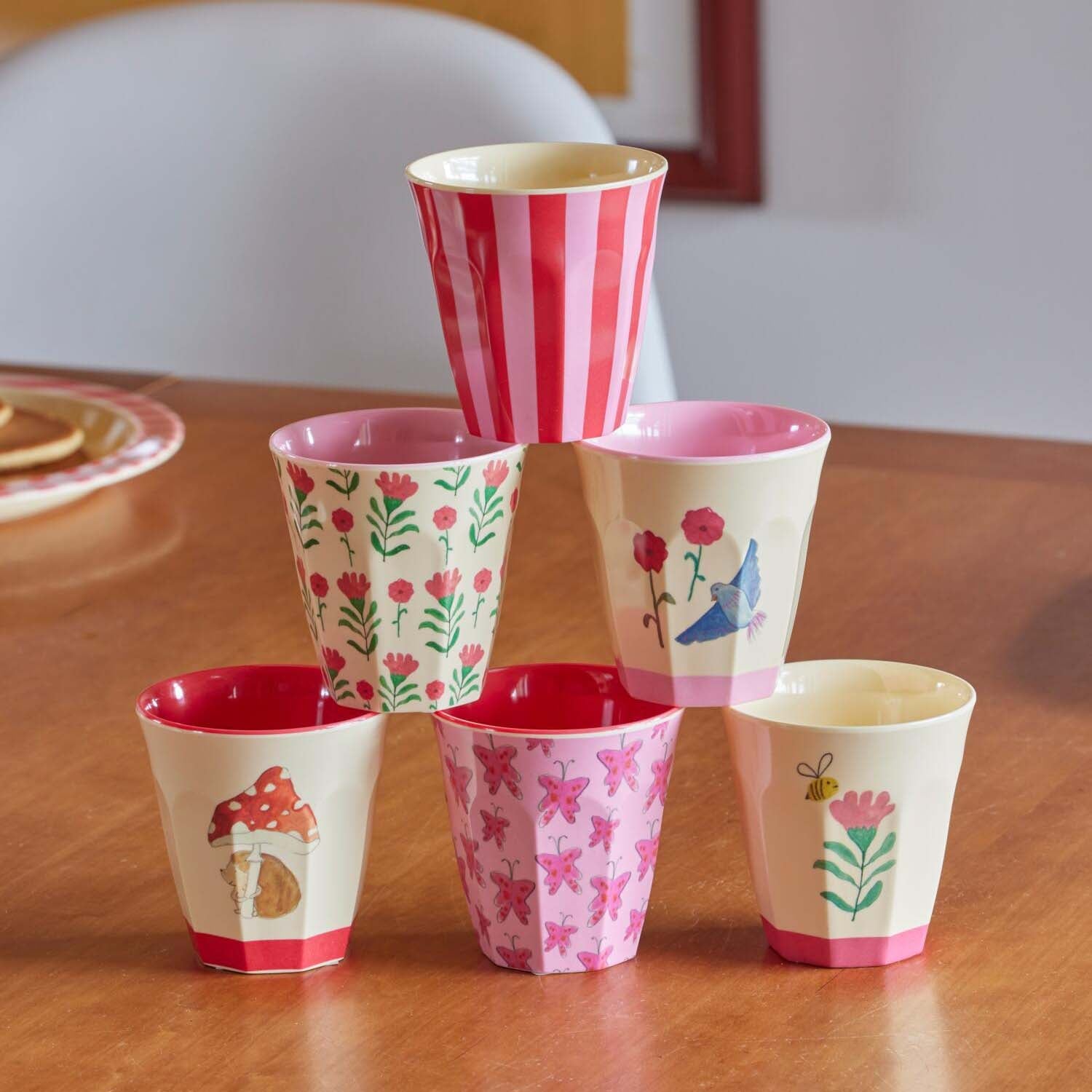 Melamin Tasse "Happy Forest" - Set 6-tlg. (Pink/Bunt) Rice