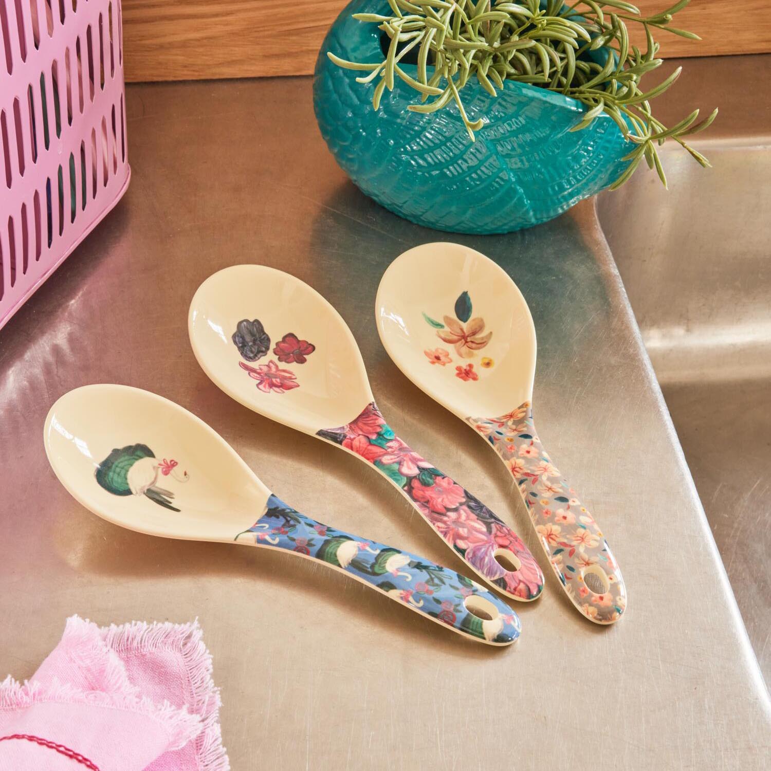 Melamin Salat-Löffel "A New York Minute Sandy Flowers" (Bunt) Rice