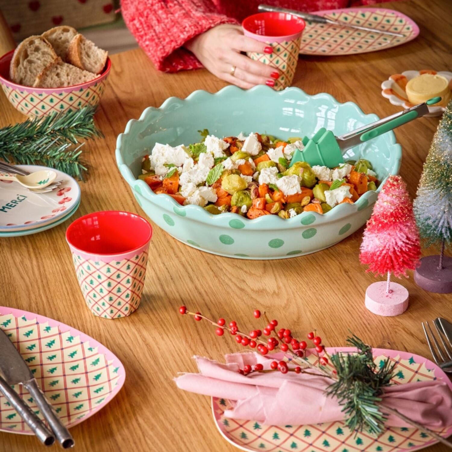 rice Melamin Tortenplate "Diamond Christmas Tree" - S (Creme/Rosa)