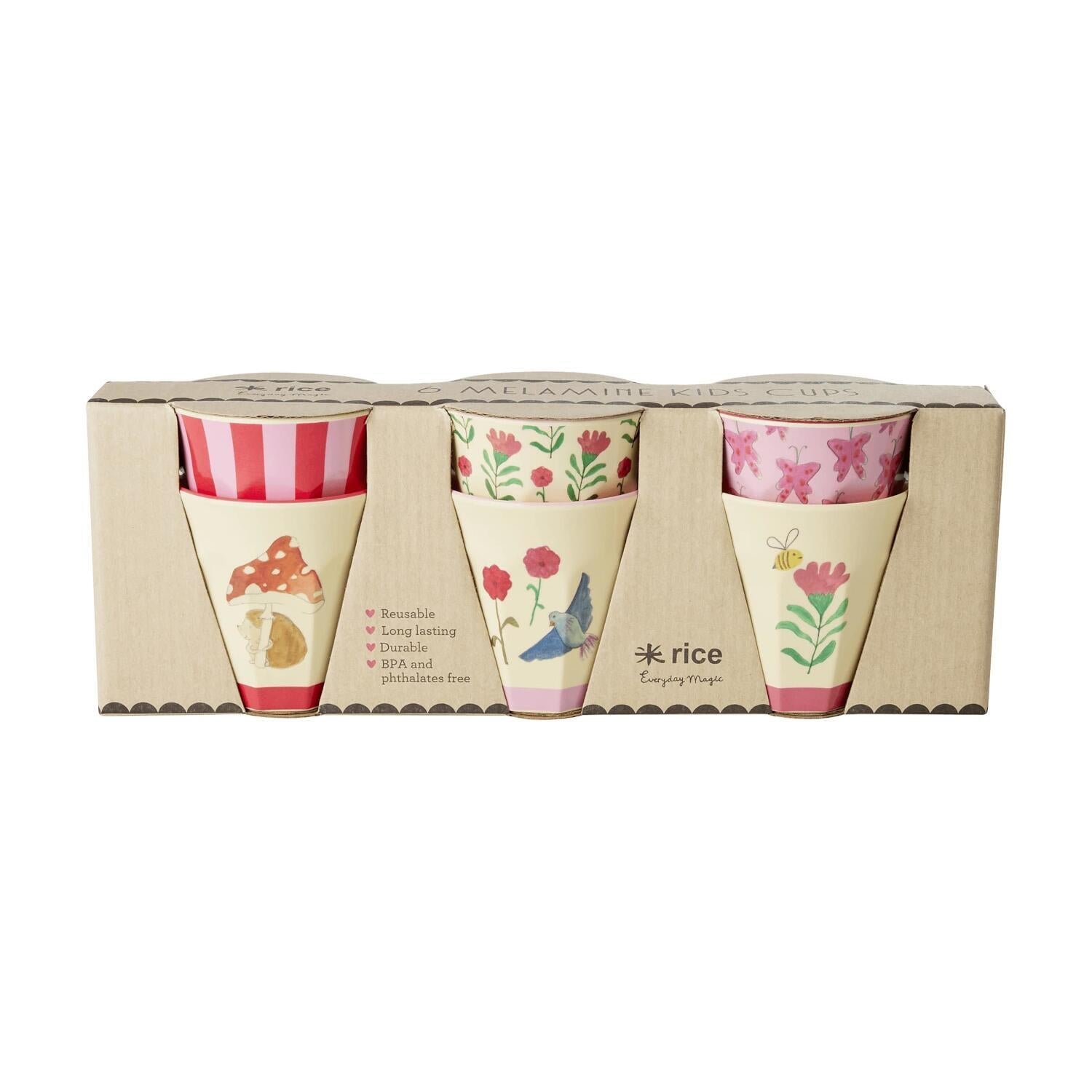 Melamin Tasse "Happy Forest" - Set 6-tlg. (Pink/Bunt) Rice