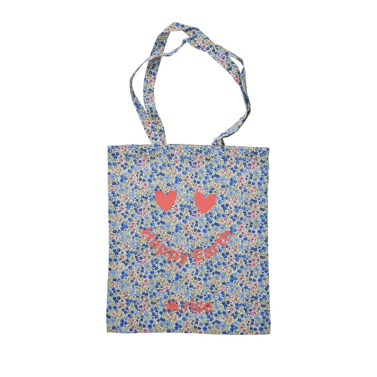 Einkaufstasche "FLOWER & Happy Earth Print" (Blau) Rice