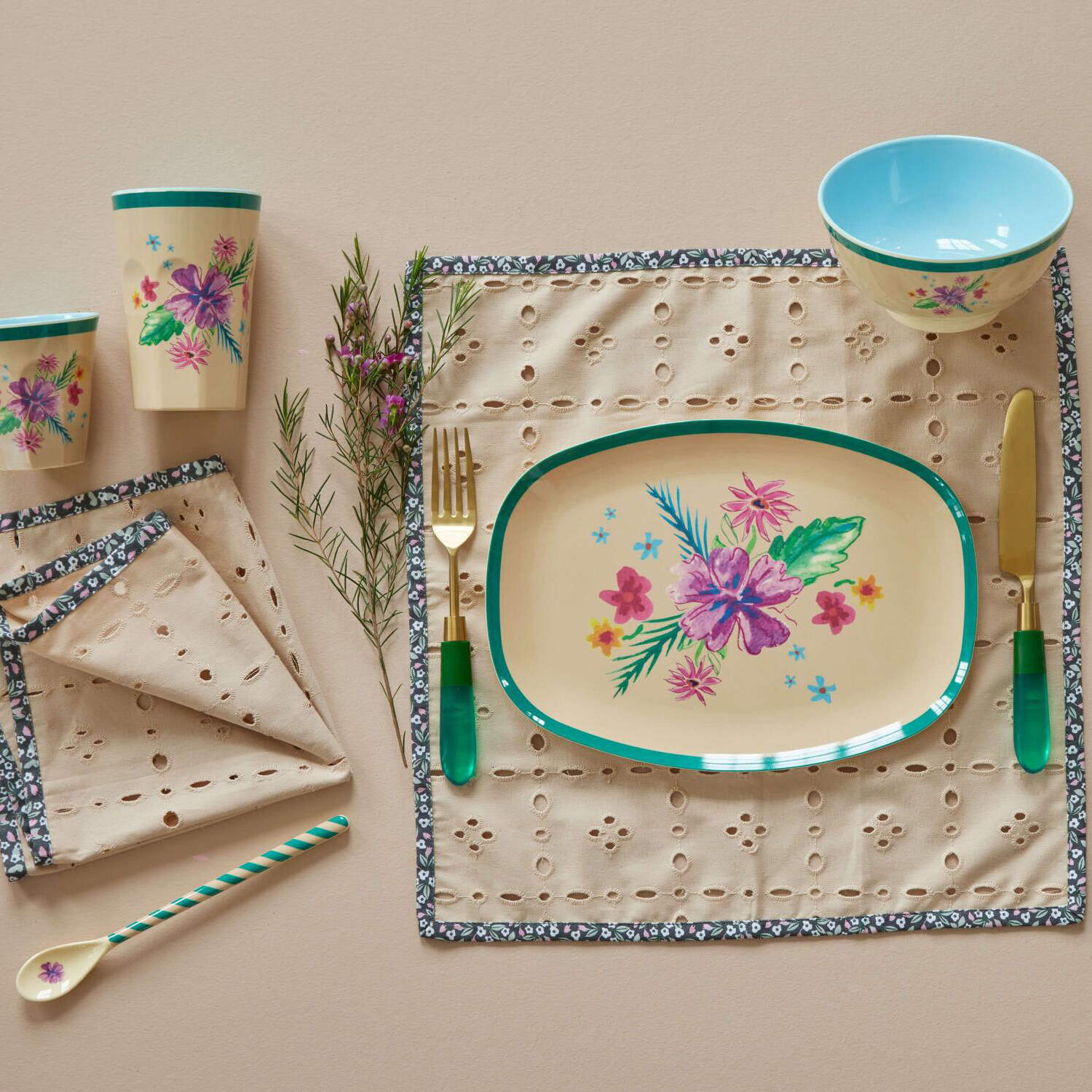 Melamin Platte rechteckig "Arda Bloom" - 30x22 cm (Bunt) Rice