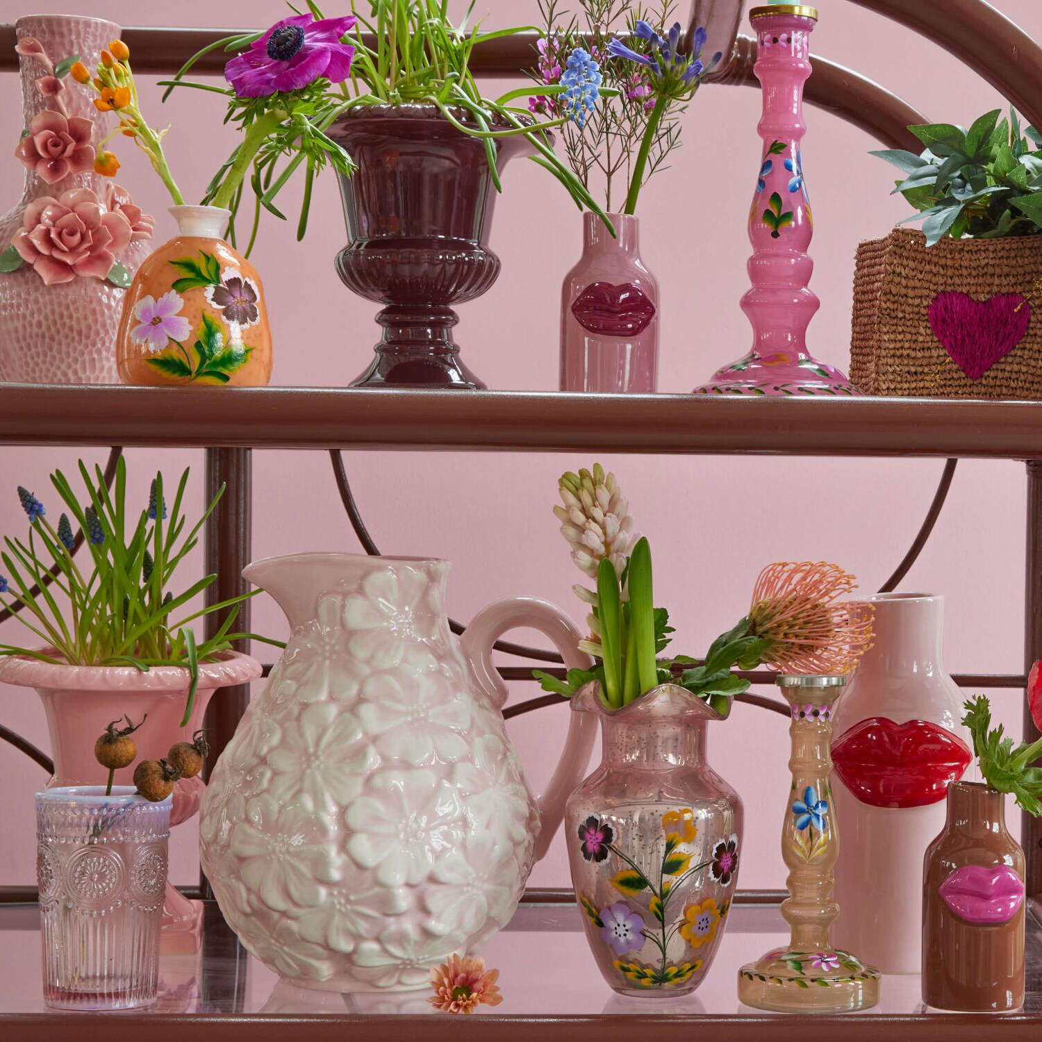 Glasvase - 11x20 cm (Pink) Rice