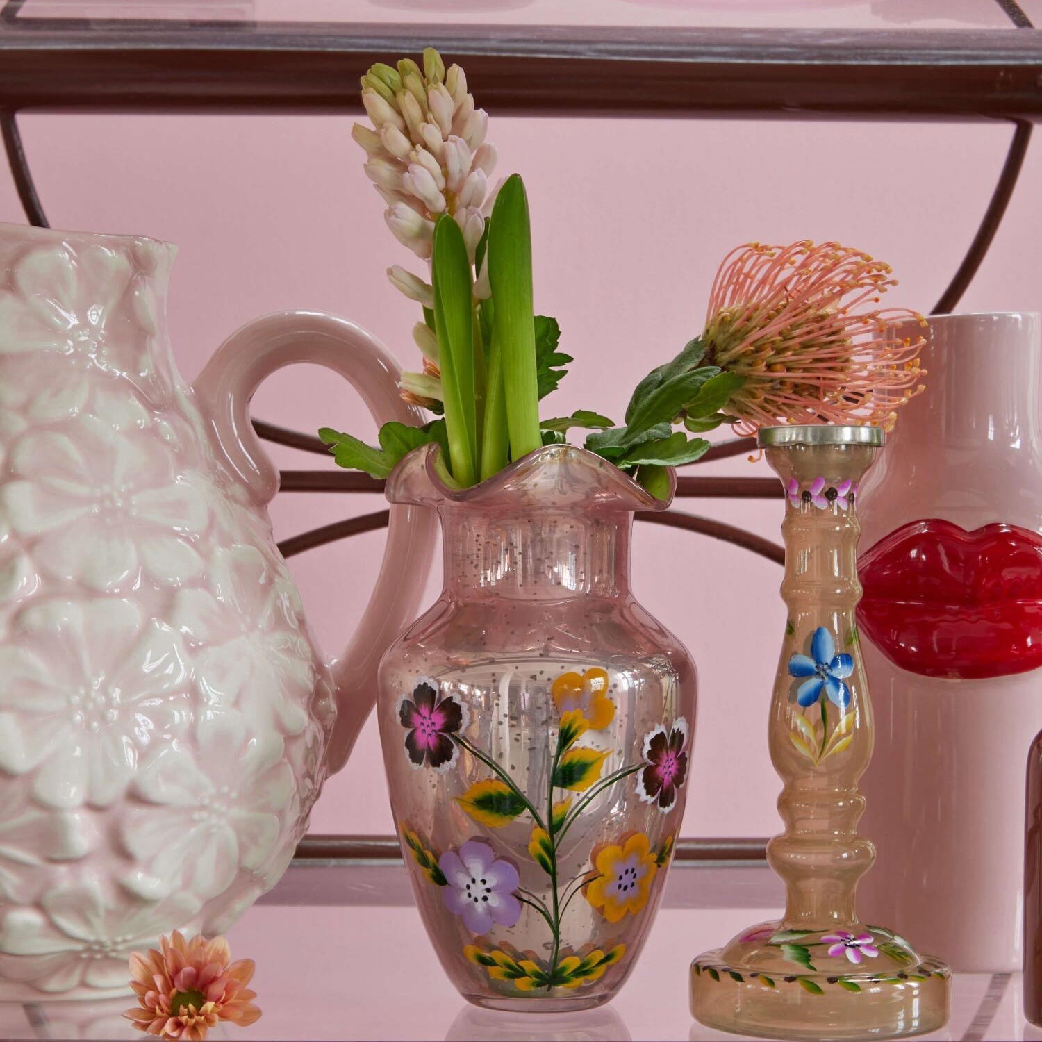 Glasvase - 11x20 cm (Pink) Rice