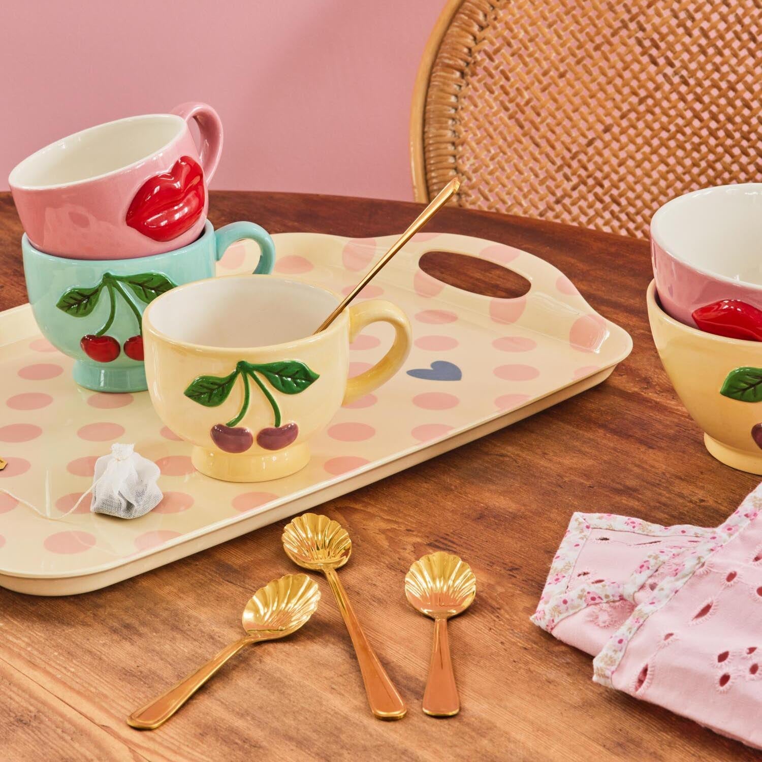 Keramik Tasse "Embossed Cherries" - 250 ml (Mint) Rice