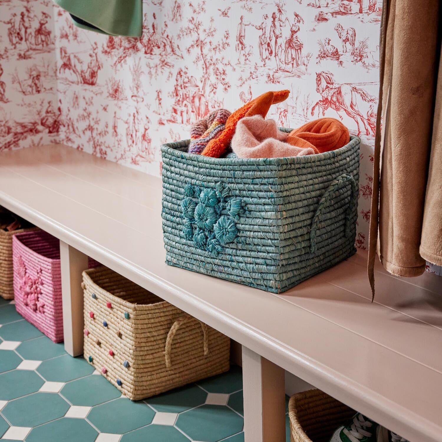 Aufbewahrungskorb quadratisch "Flowers" (Blau) Rice