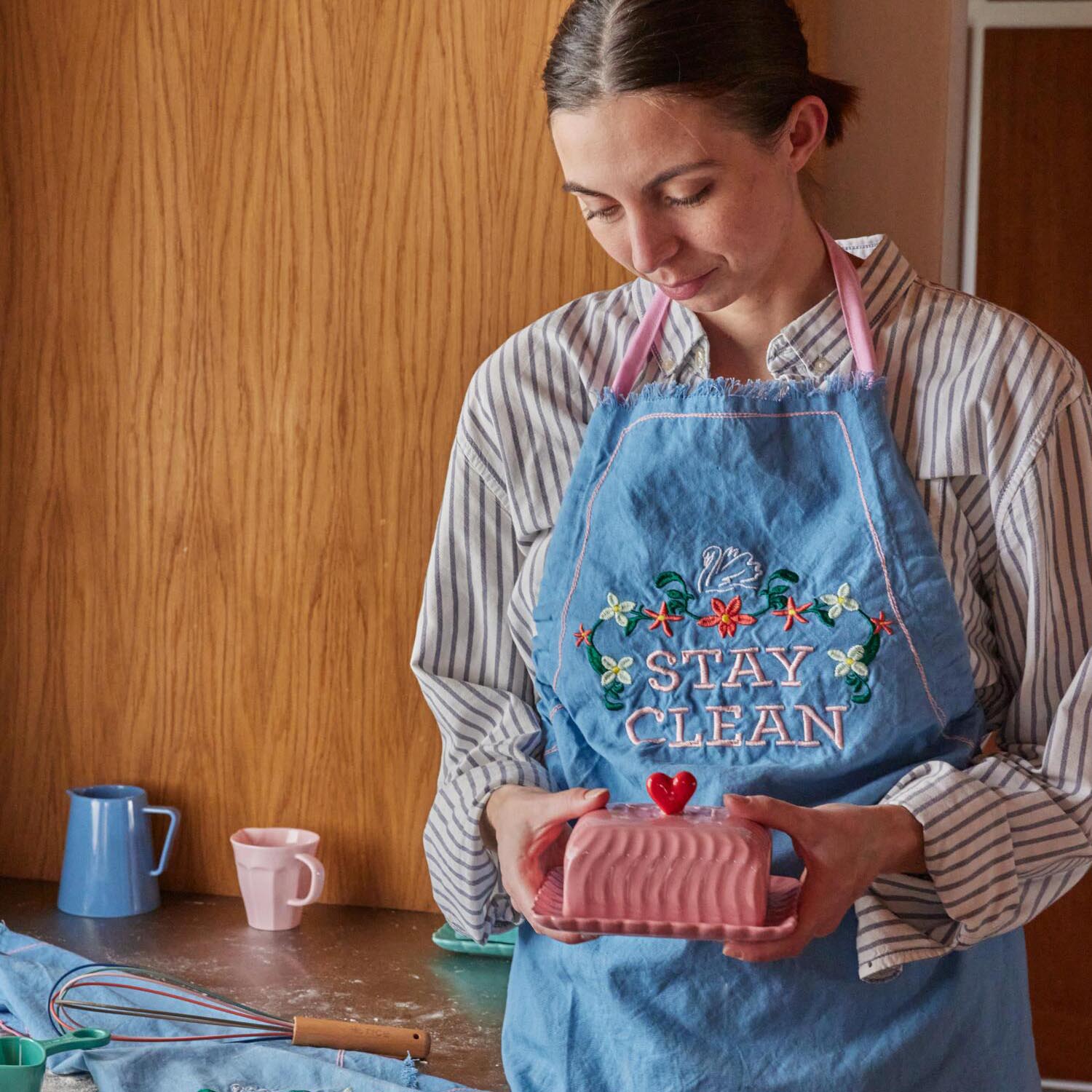 Schürze "Stay Clean" (Blau/Rosa) Rice