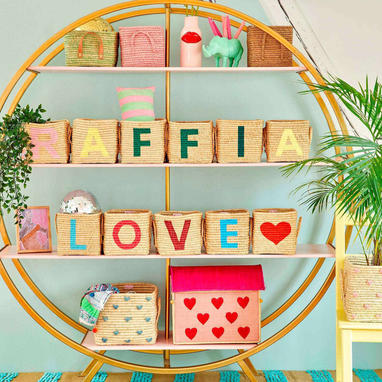 Aufbewahrungskorb aus Raffia mit Griffen "&" (Natur/Blau) Rice