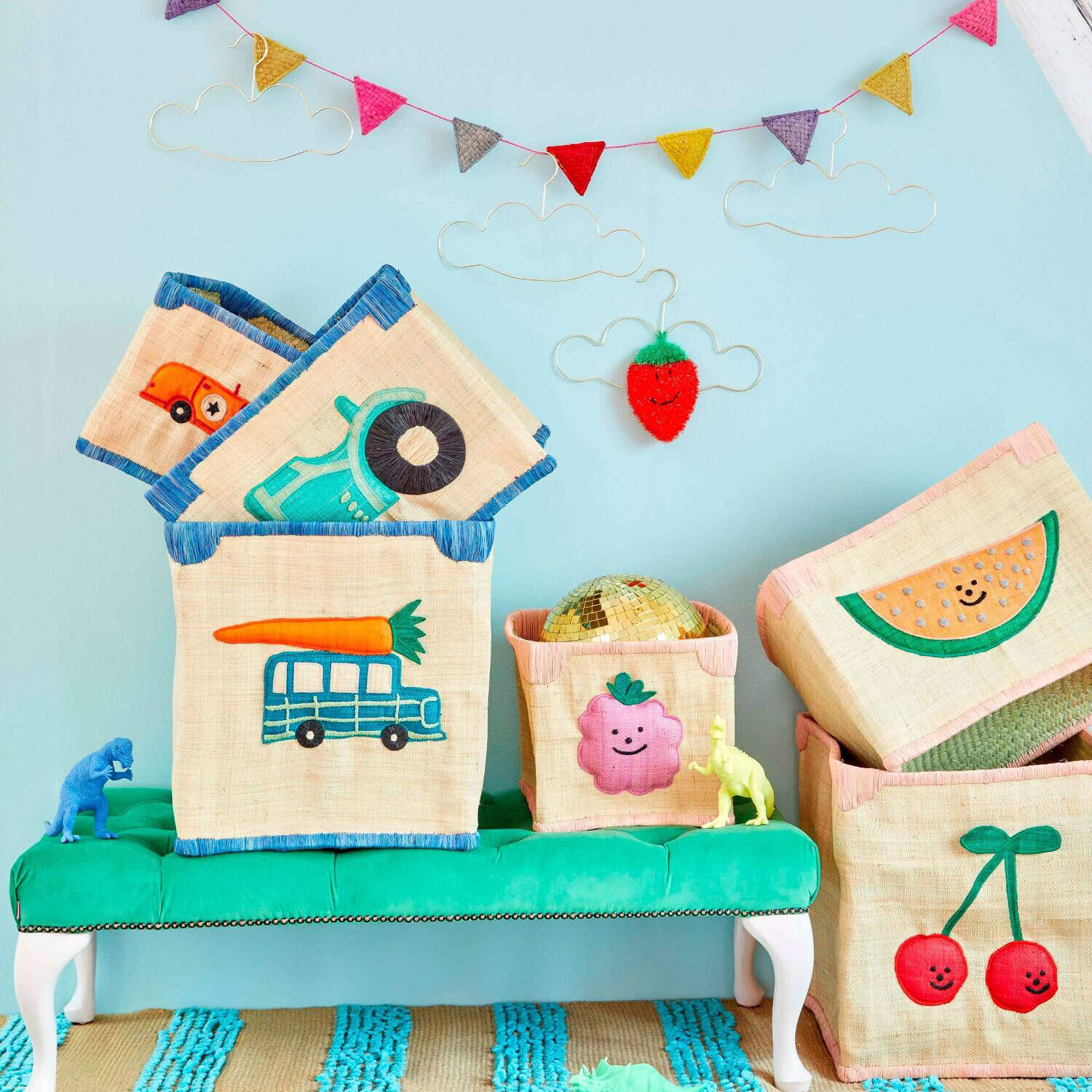 Aufbewahrungskorb aus Raffia "Auto und Karotte" - Groß (Natur) Rice