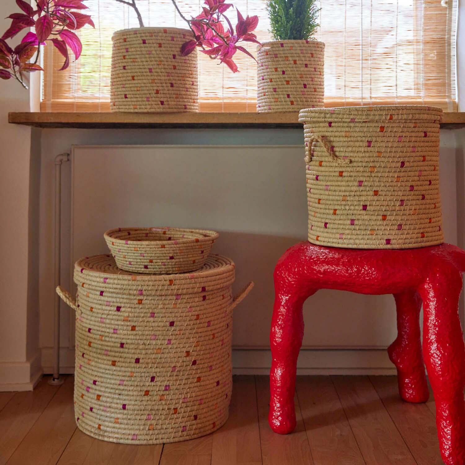Korb "Raffia" im 2er-Set - 26x24 cm (Rot) Rice