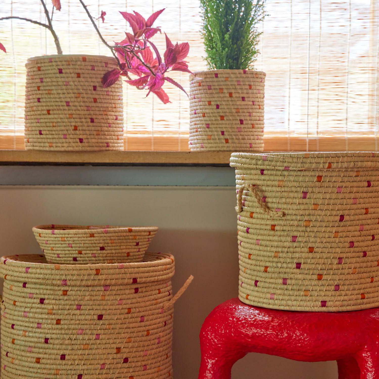 Korb "Raffia" im 2er-Set - 26x24 cm (Rot) Rice