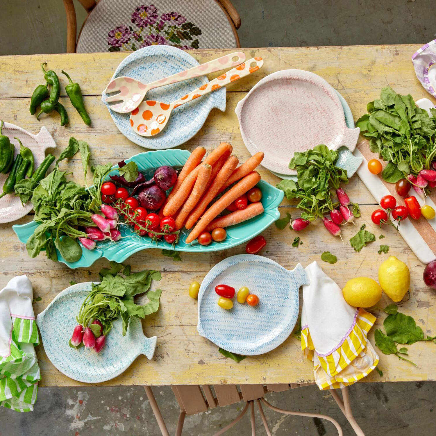 Keramik-Teller "Fish" (Sky Blue) Rice