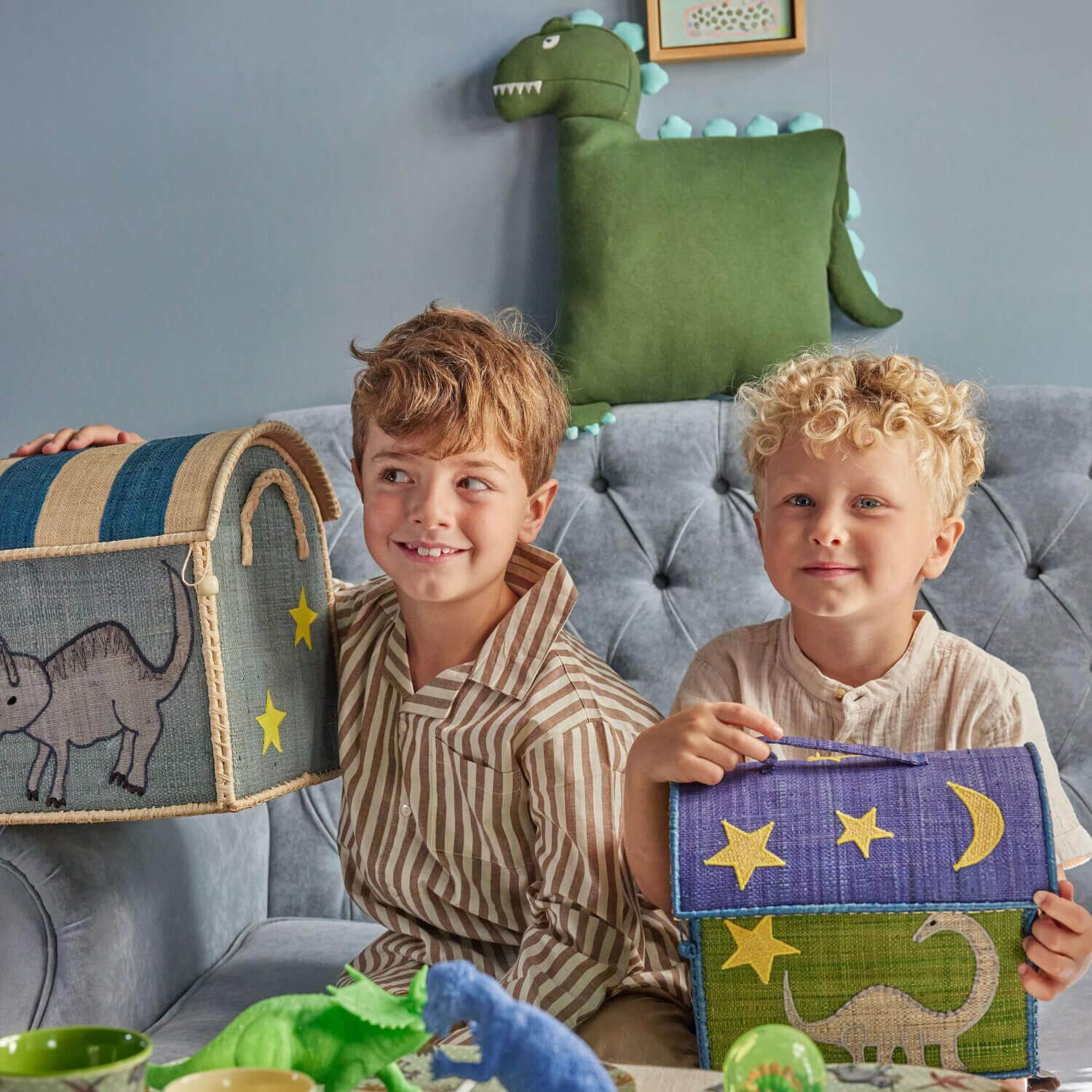 Spielzeugkiste "Raffia - Dino" - M (Bunt) Rice