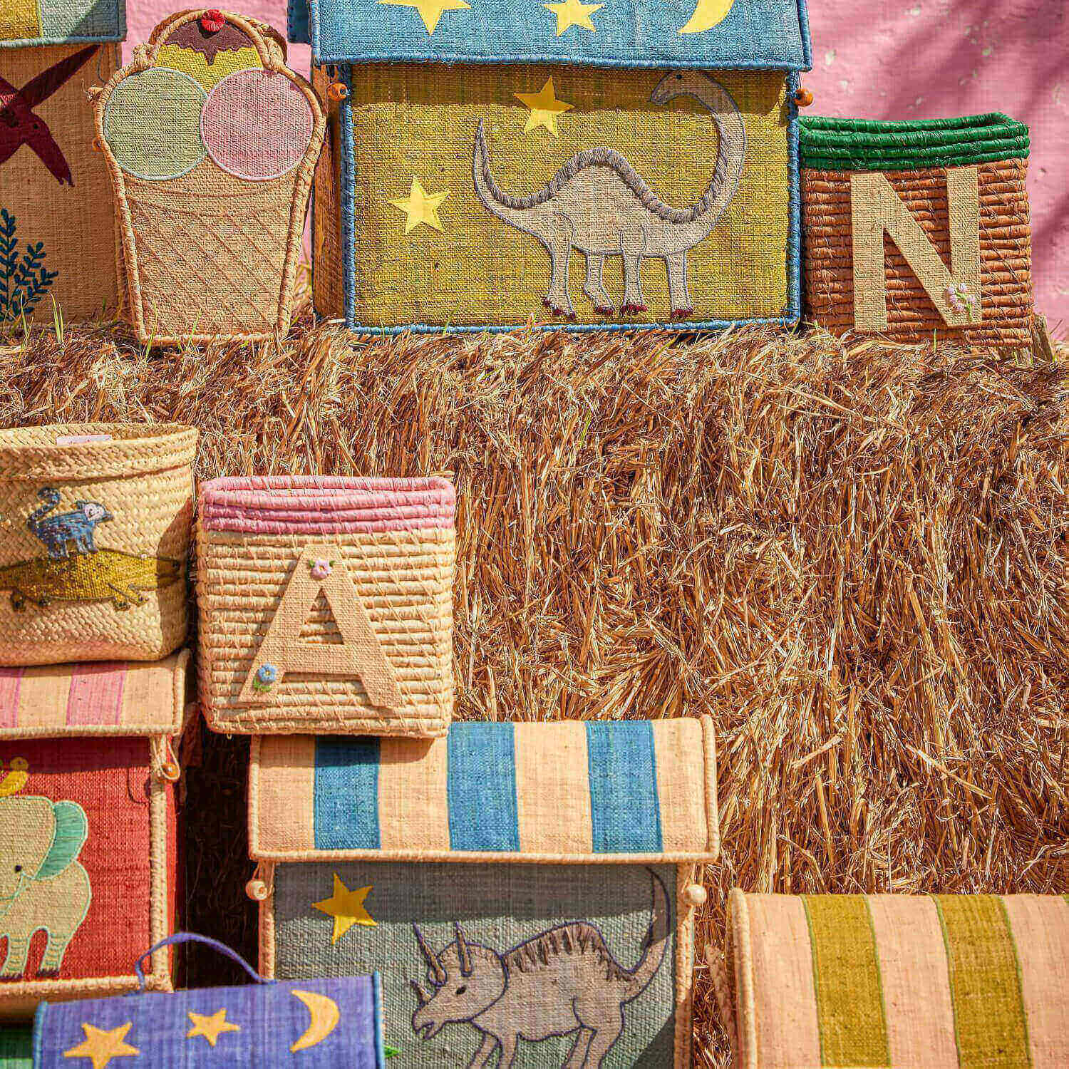 Spielzeugkiste "Raffia - Dino" - M (Bunt) Rice