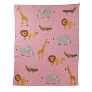 Gestrickte Babydecke "Animals" - 100x80 cm (Pink) Rice