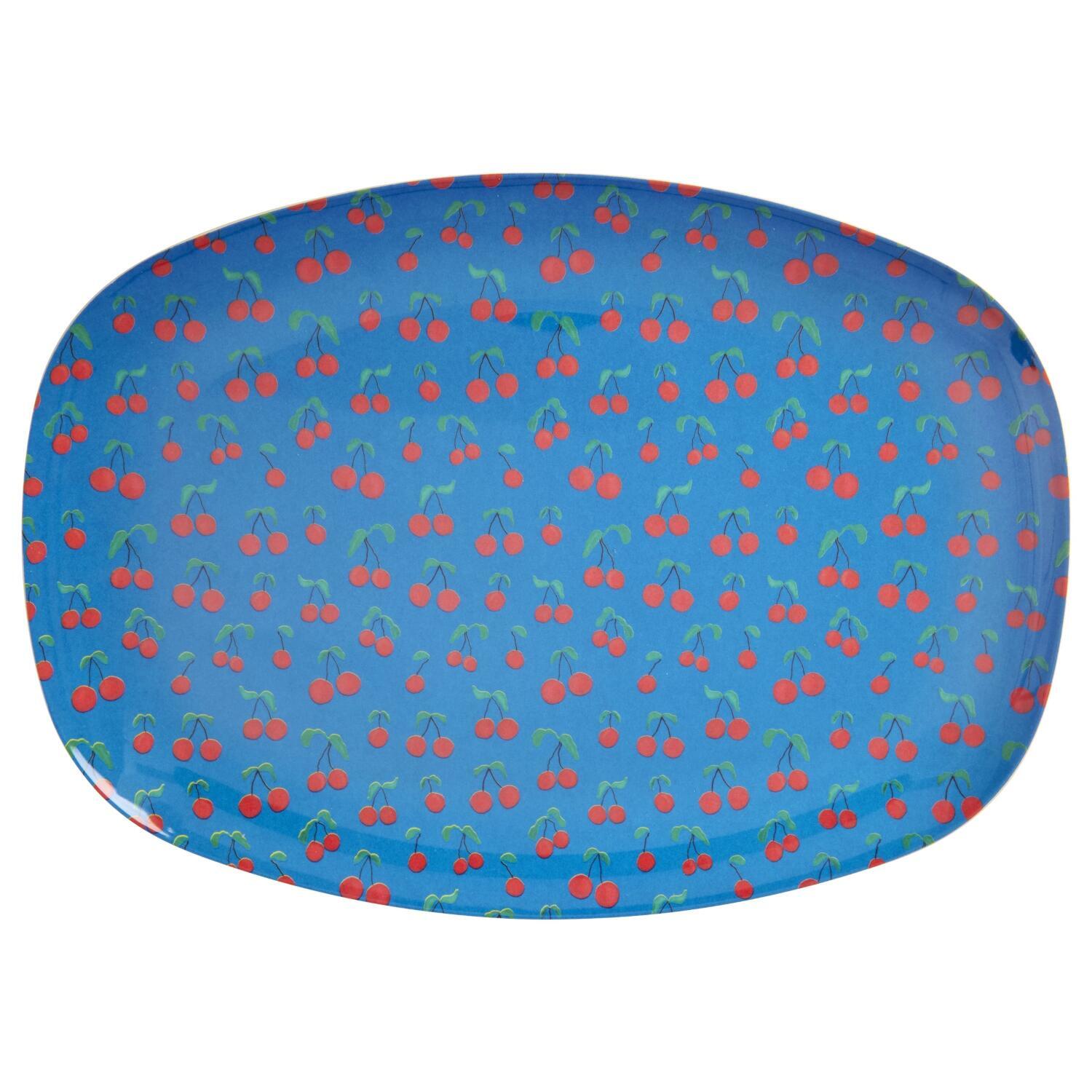 Melamin Platte rechteckig "Cherry Love" - 30x22 cm (Blau) Rice