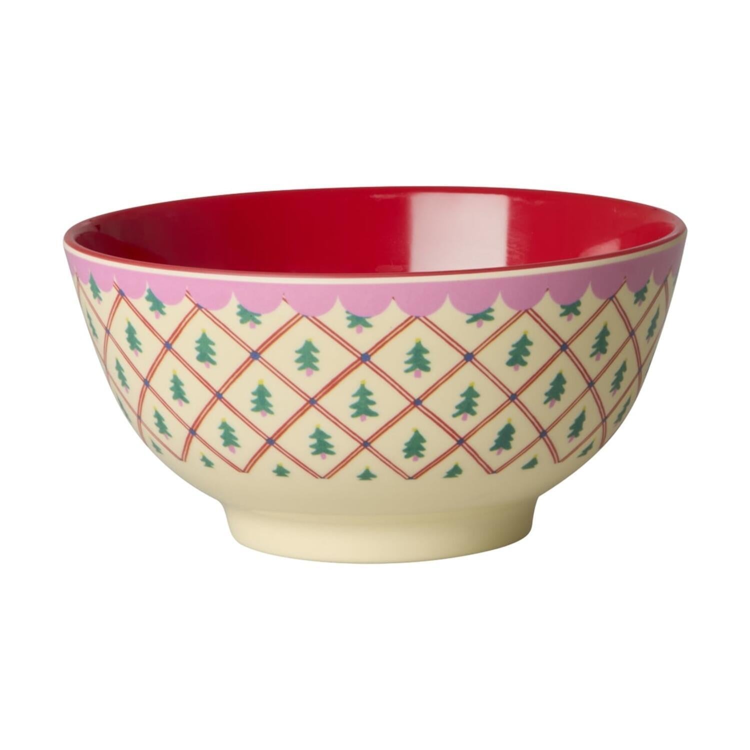 rice Melamin Schale "Diamond Christmas Tree" - M (Creme/Rosa)