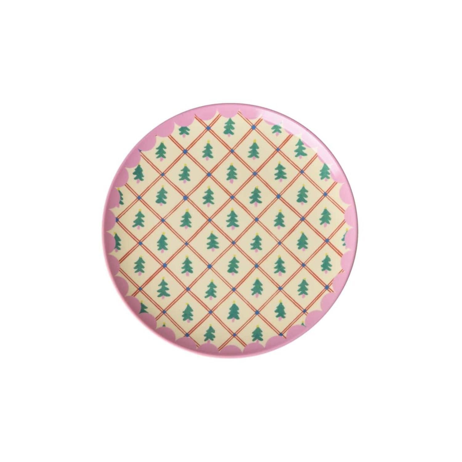 rice Melamin Tortenplate "Diamond Christmas Tree" - S (Creme/Rosa)
