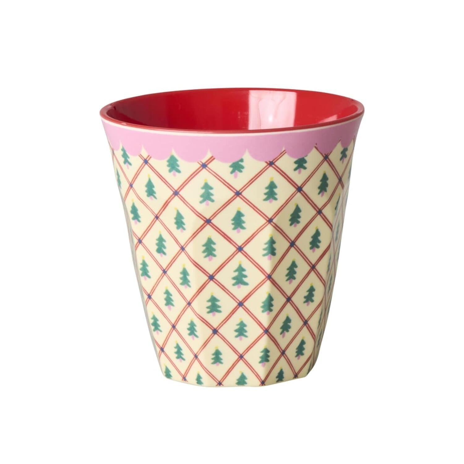 rice Melamin Becher "Diamond Christmas Tree" - M (Creme/Rosa)